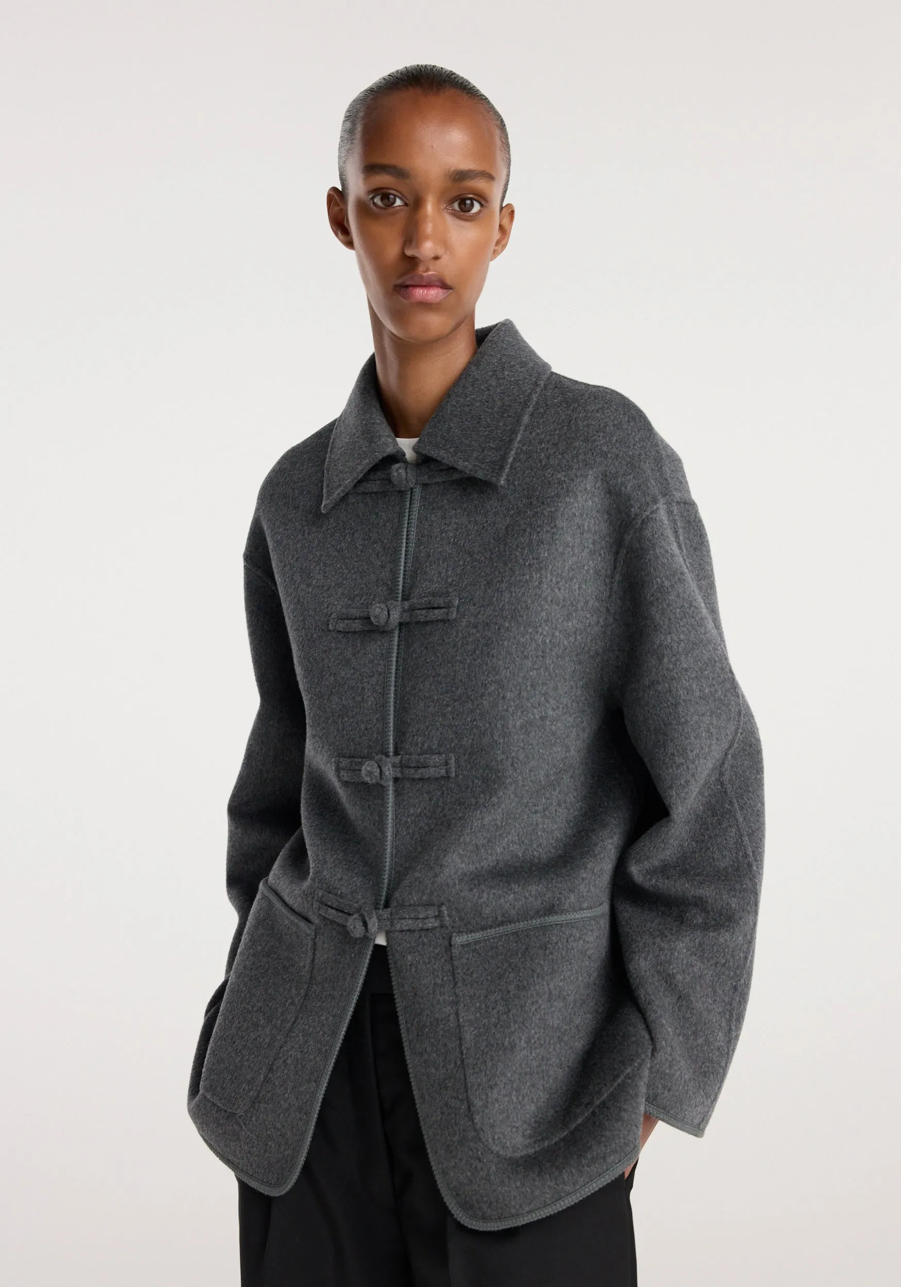 Double-faced wool pankou closure jacket | dark grey melange sold by Rohe product image thumbnail 2