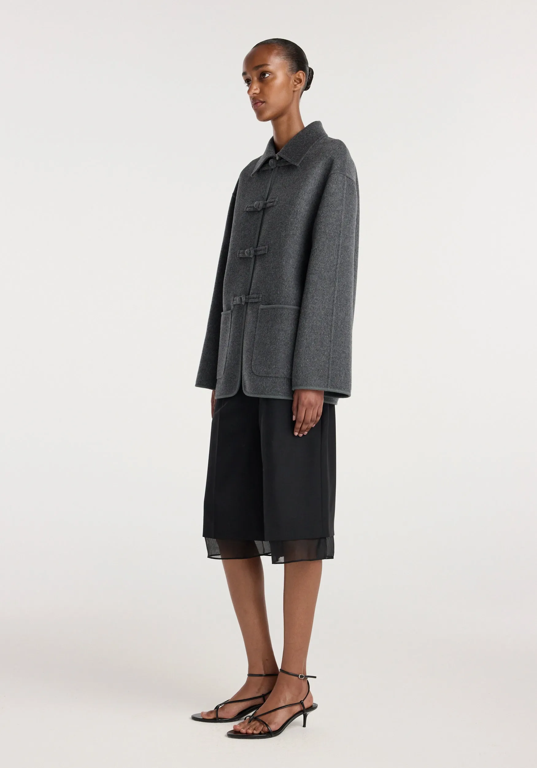 Double-faced wool pankou closure jacket | dark grey melange sold by Rohe product image thumbnail 3