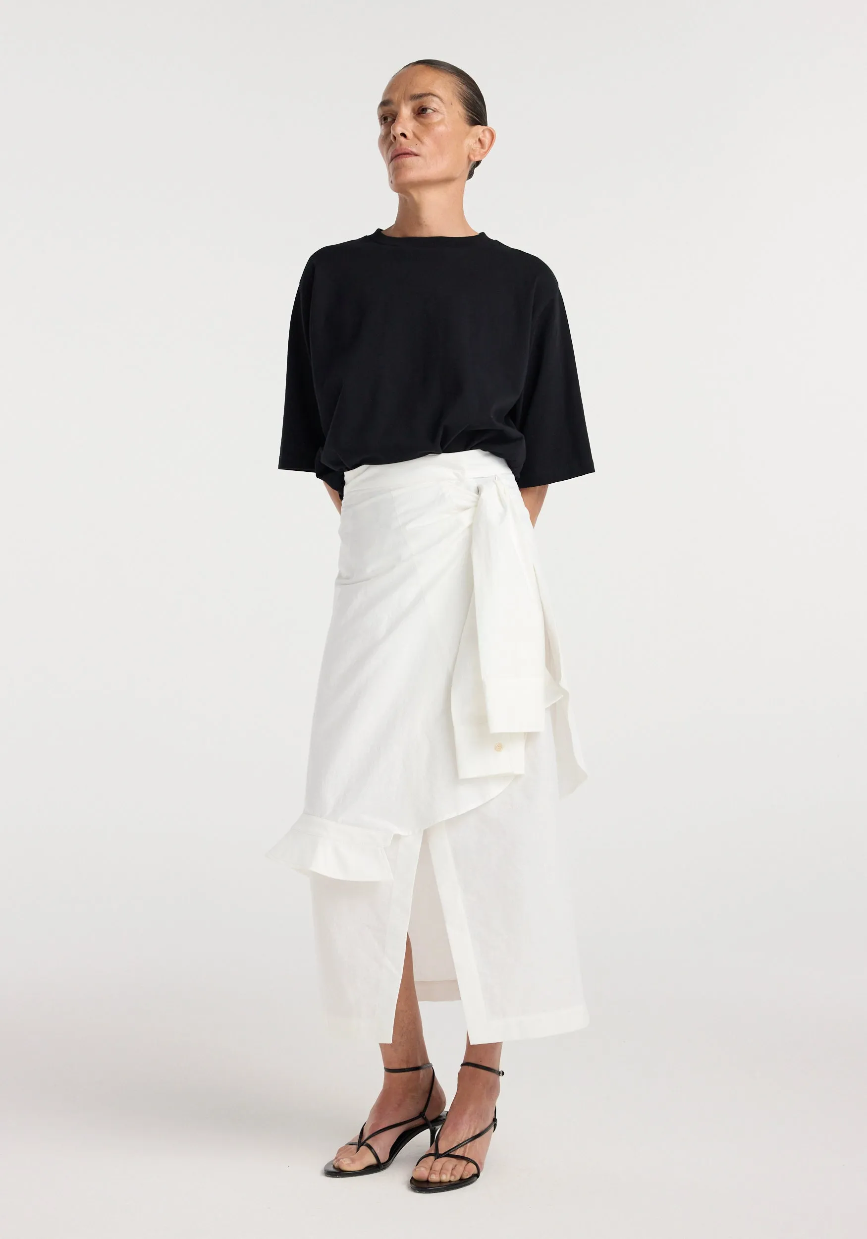 Shirt-wrap detailed skirt | optic white sold by Rohe