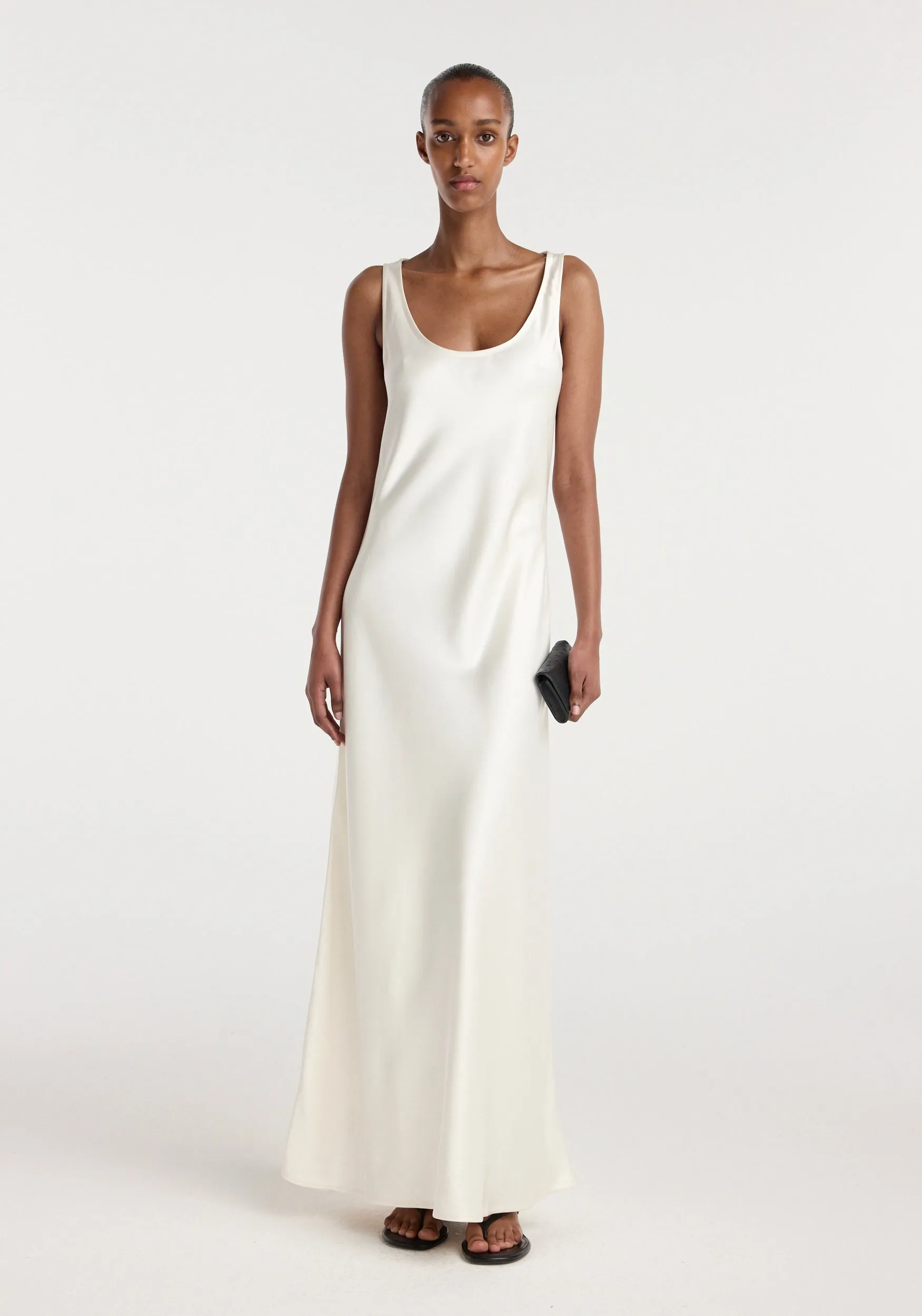 Scoop neck satin dress | ivory sold by Rohe