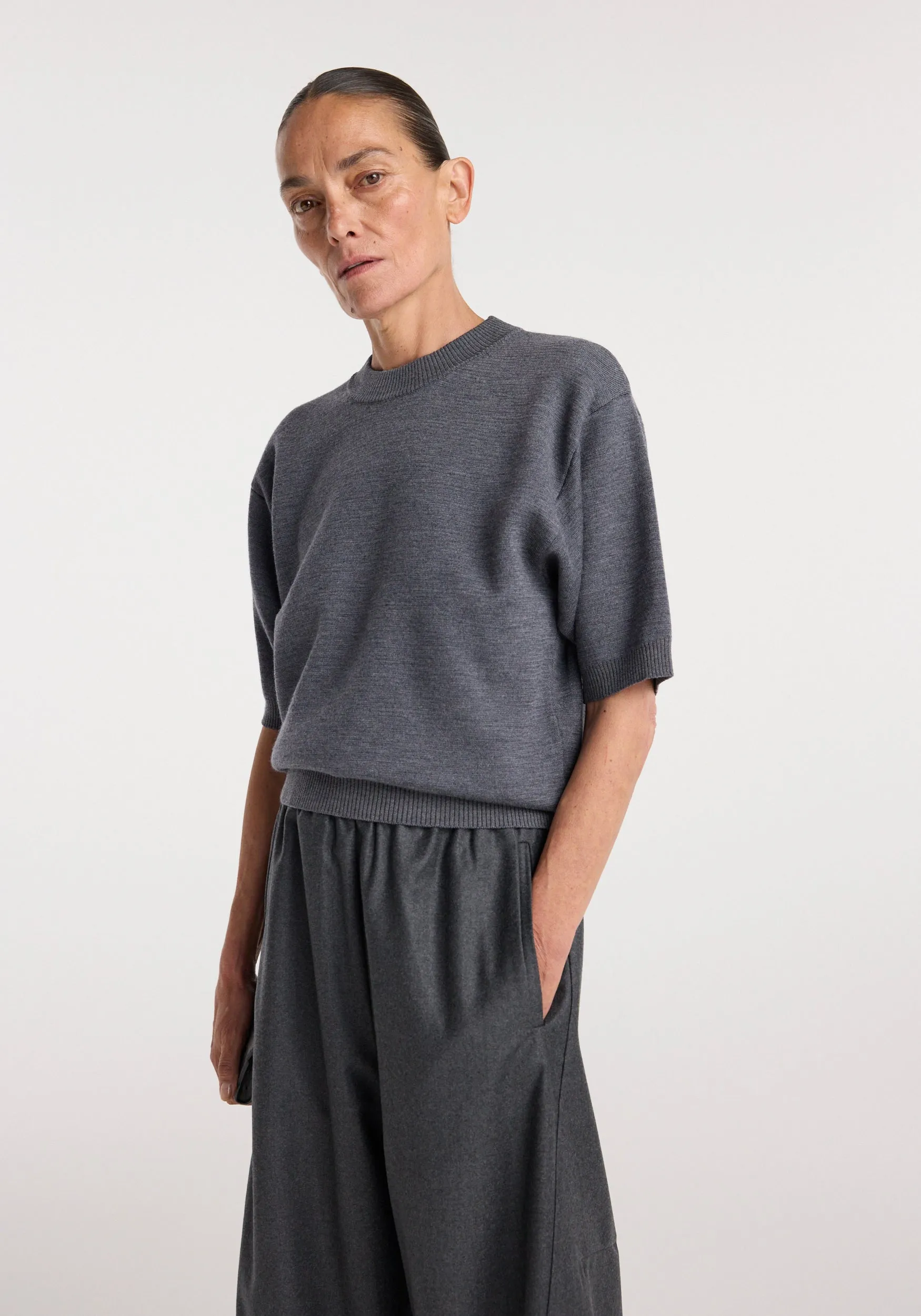 Compact knitted top | dark grey melange sold by Rohe product image thumbnail 4
