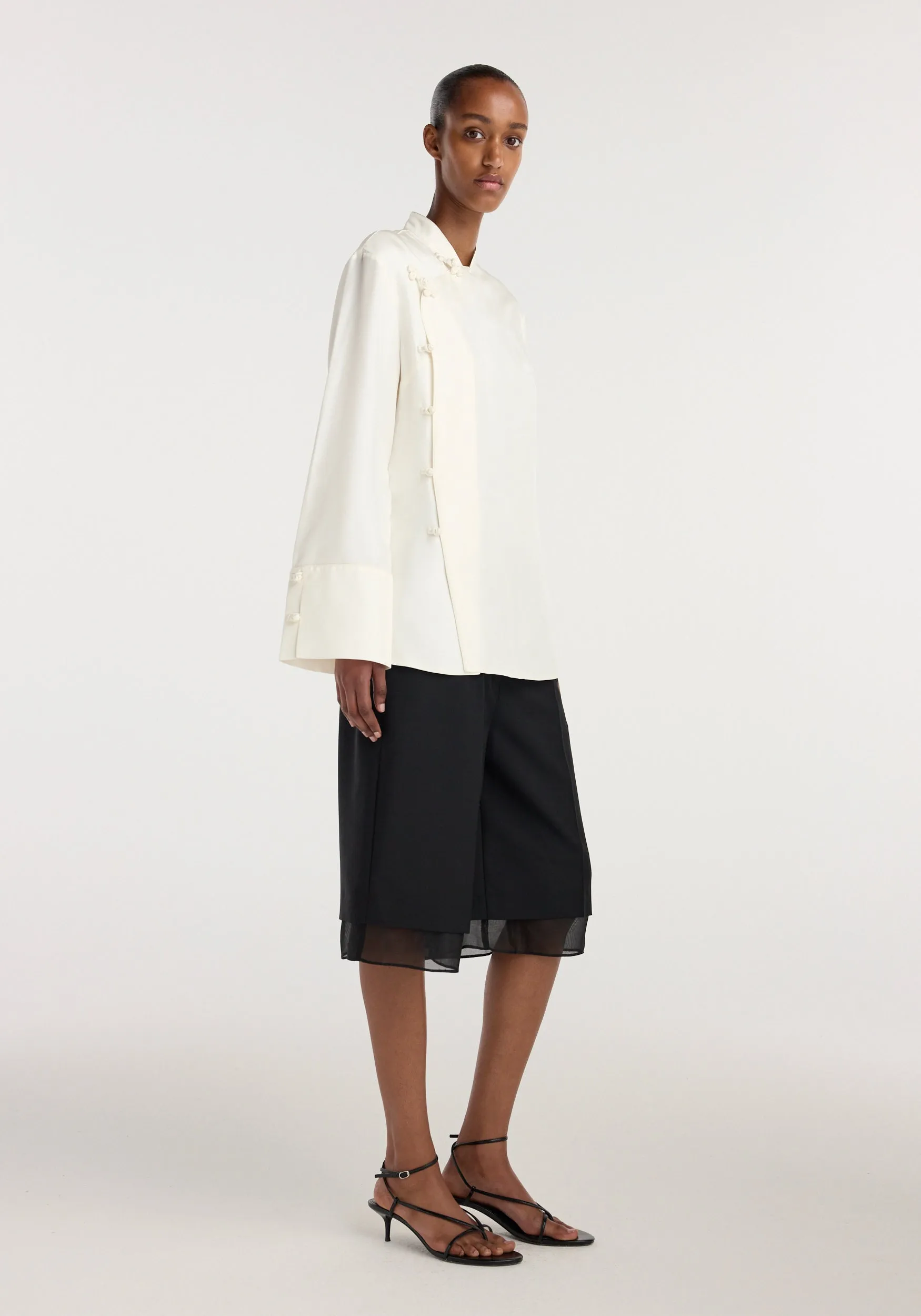 Pankou closure silk top | cream sold by Rohe product image thumbnail 4