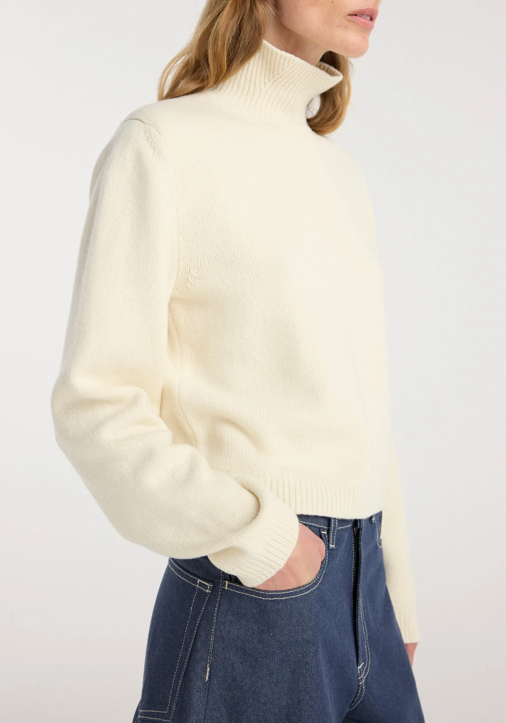 Statement shoulder cropped turtleneck | cream sold by Rohe product image thumbnail 2