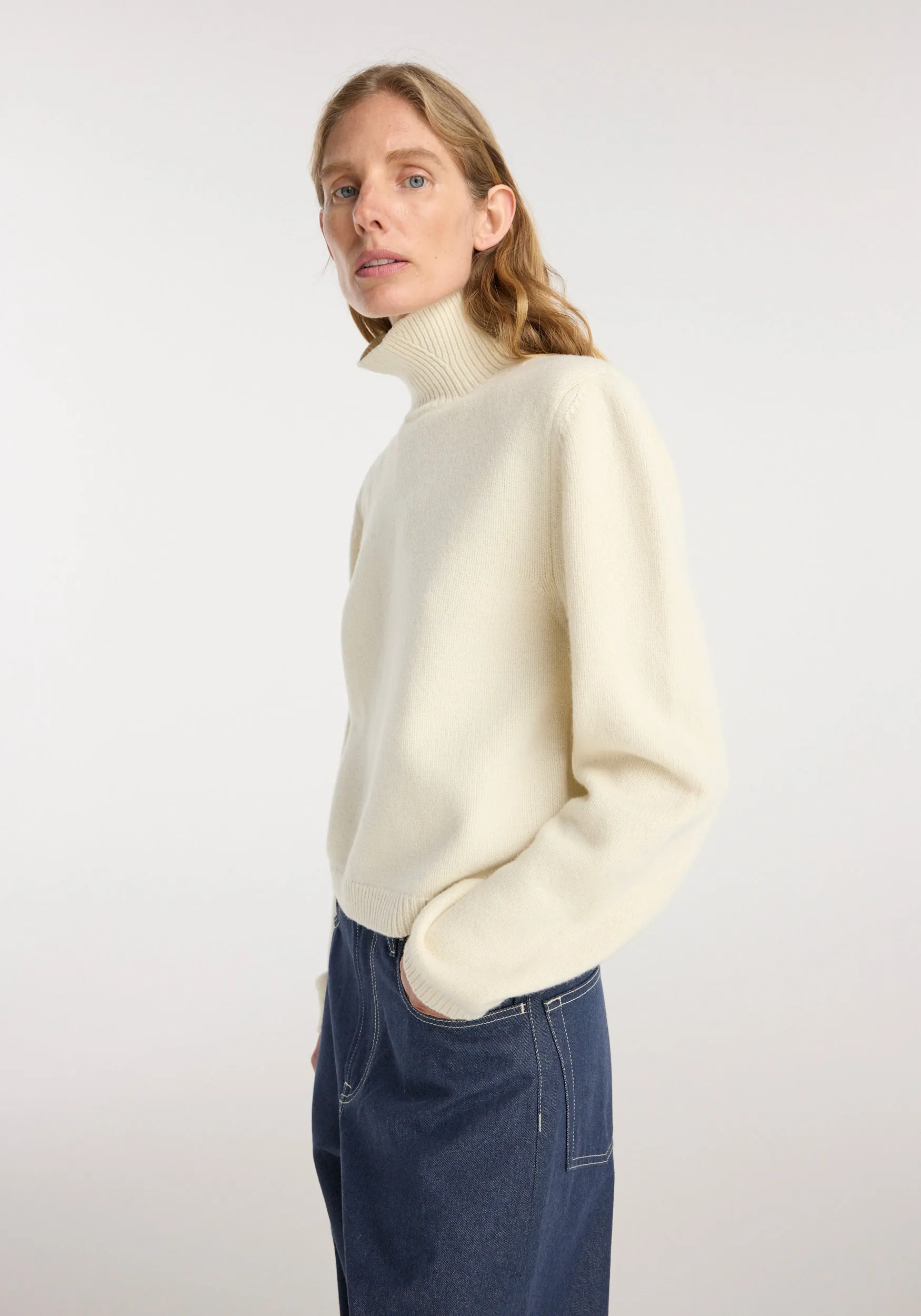 Statement shoulder cropped turtleneck | cream sold by Rohe product image thumbnail 3