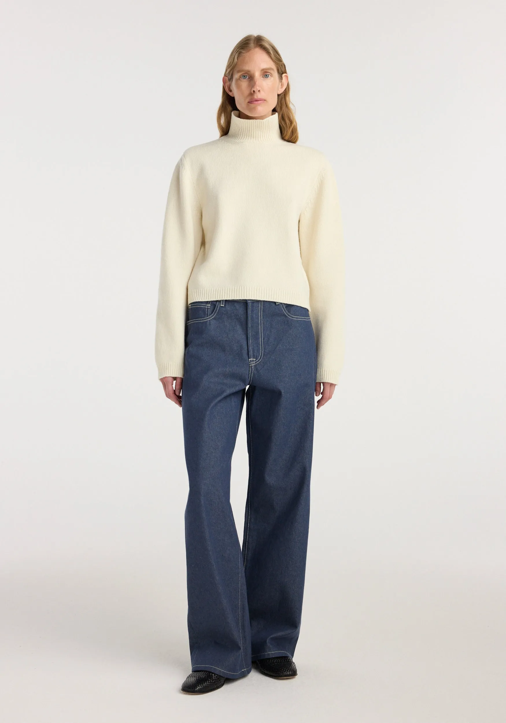 Statement shoulder cropped turtleneck | cream sold by Rohe