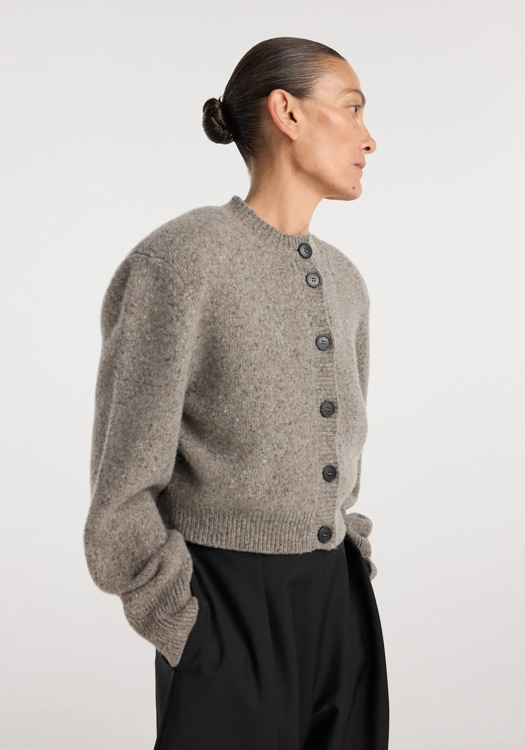 Statement mouliné cardigan | dark taupe melange sold by Rohe product image thumbnail 3