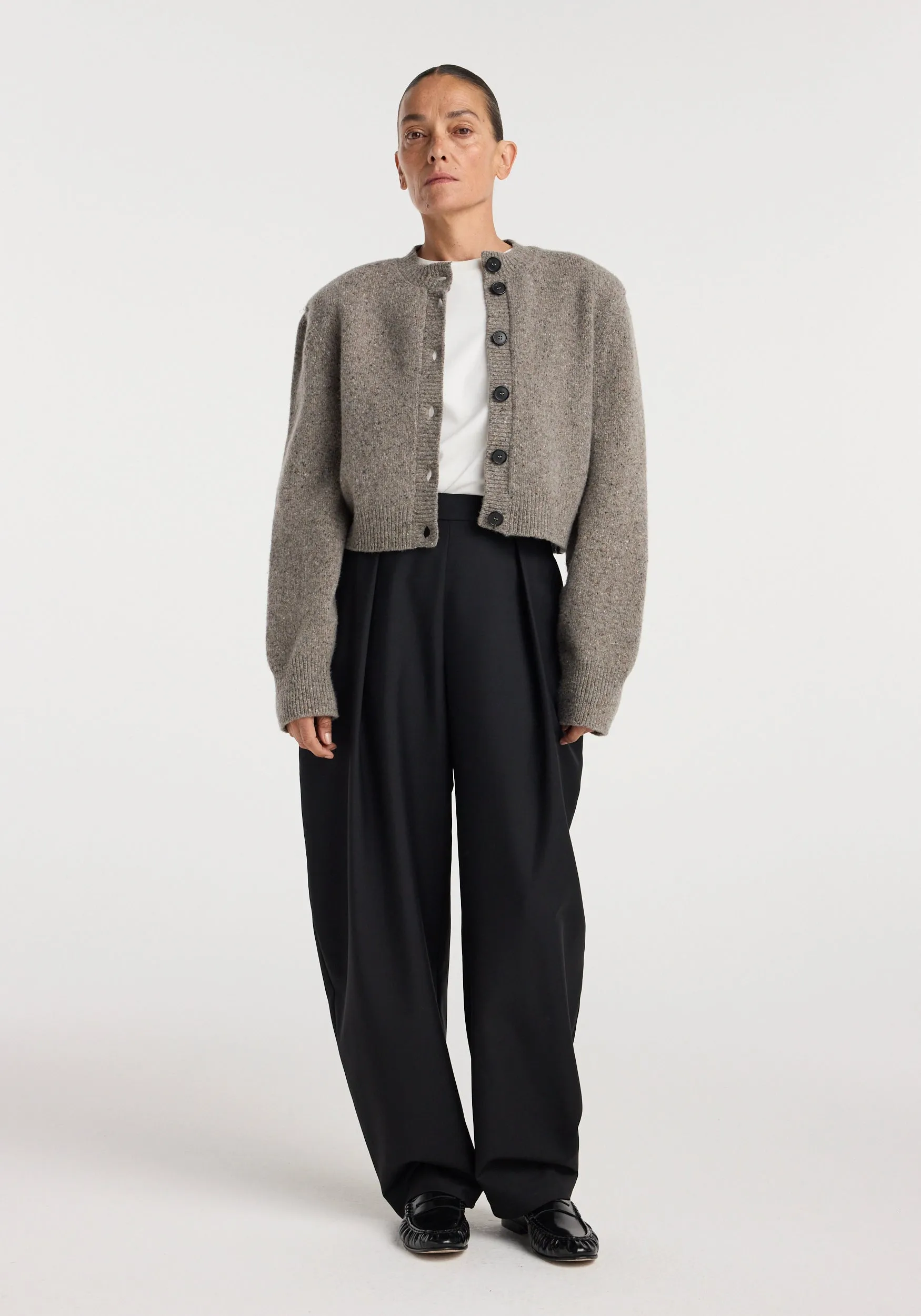 Statement mouliné cardigan | dark taupe melange sold by Rohe product image thumbnail 2