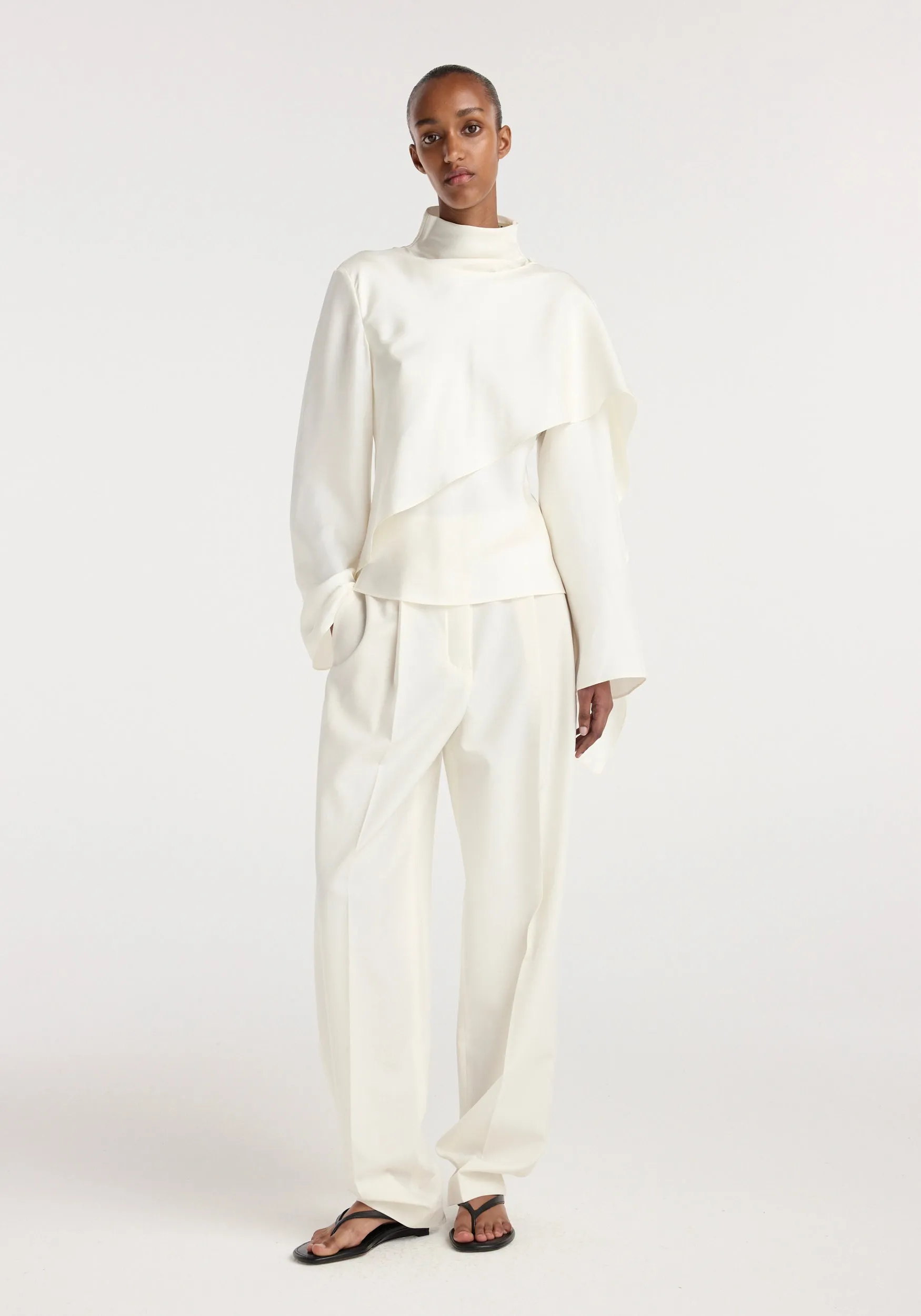 Silk foulard top | cream sold by Rohe