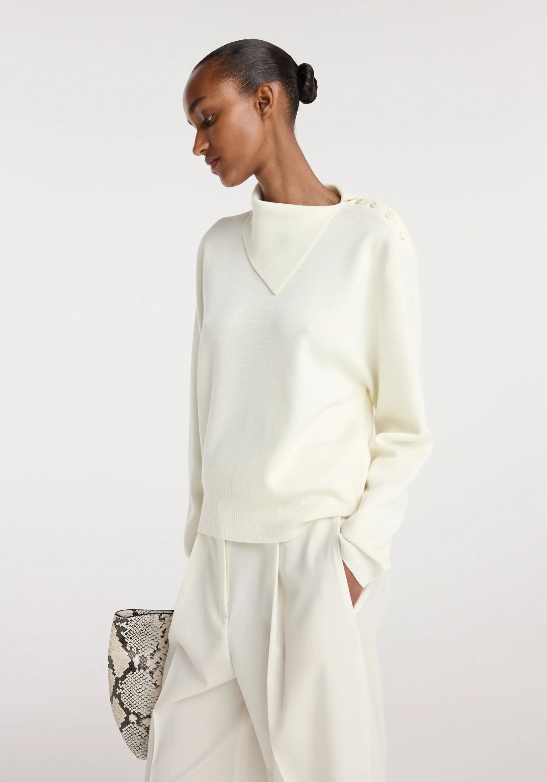 Uneven collar polo | off white sold by Rohe product image thumbnail 3