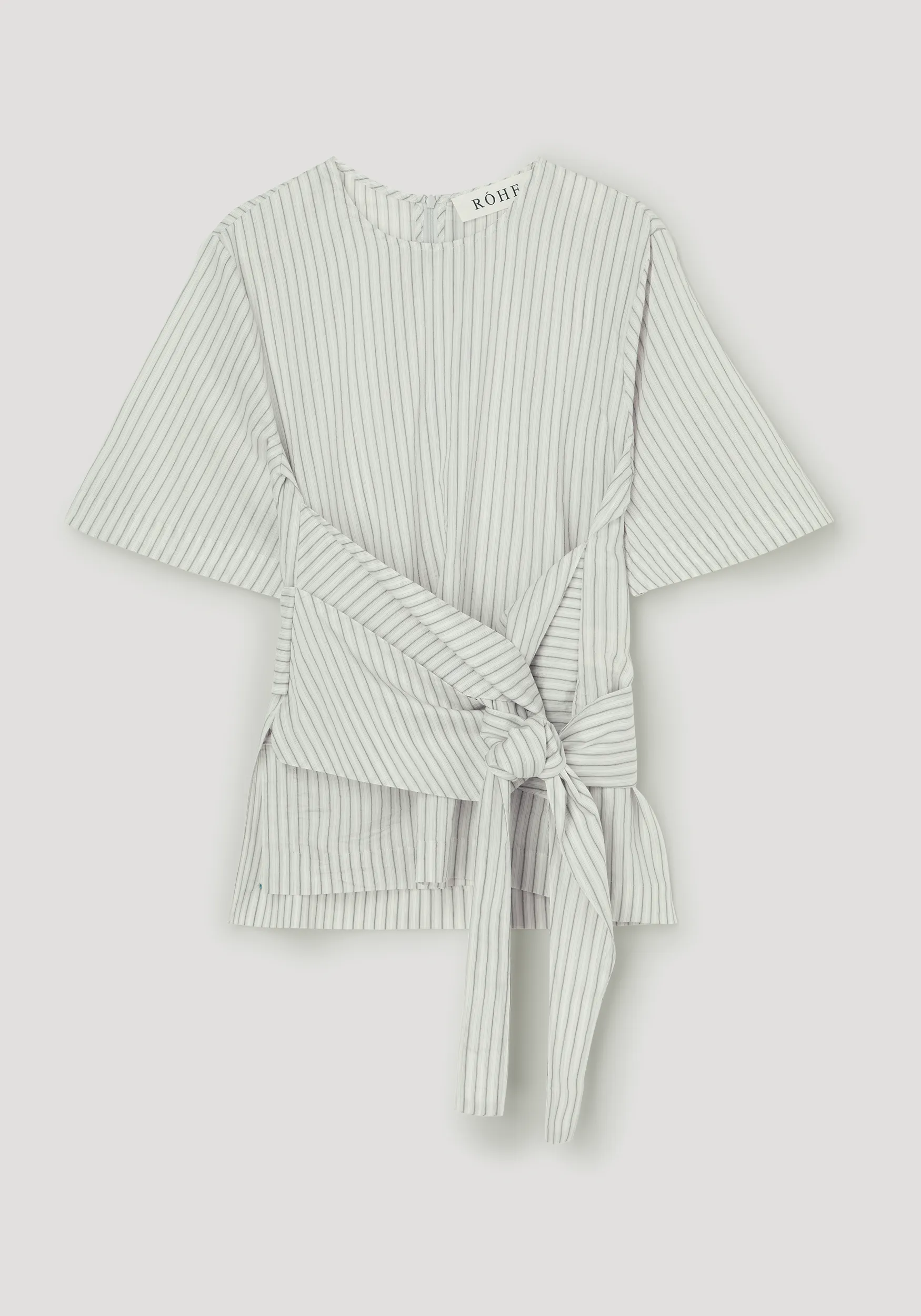 Silk-blend wrap top | fine stripe sold by Rohe