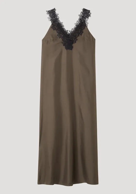 V-neck silk lace dress | earth made by Rohe