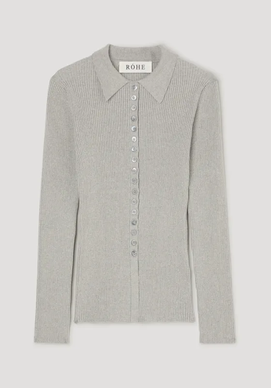Elongated rib cardigan | light grey melange made by Rohe