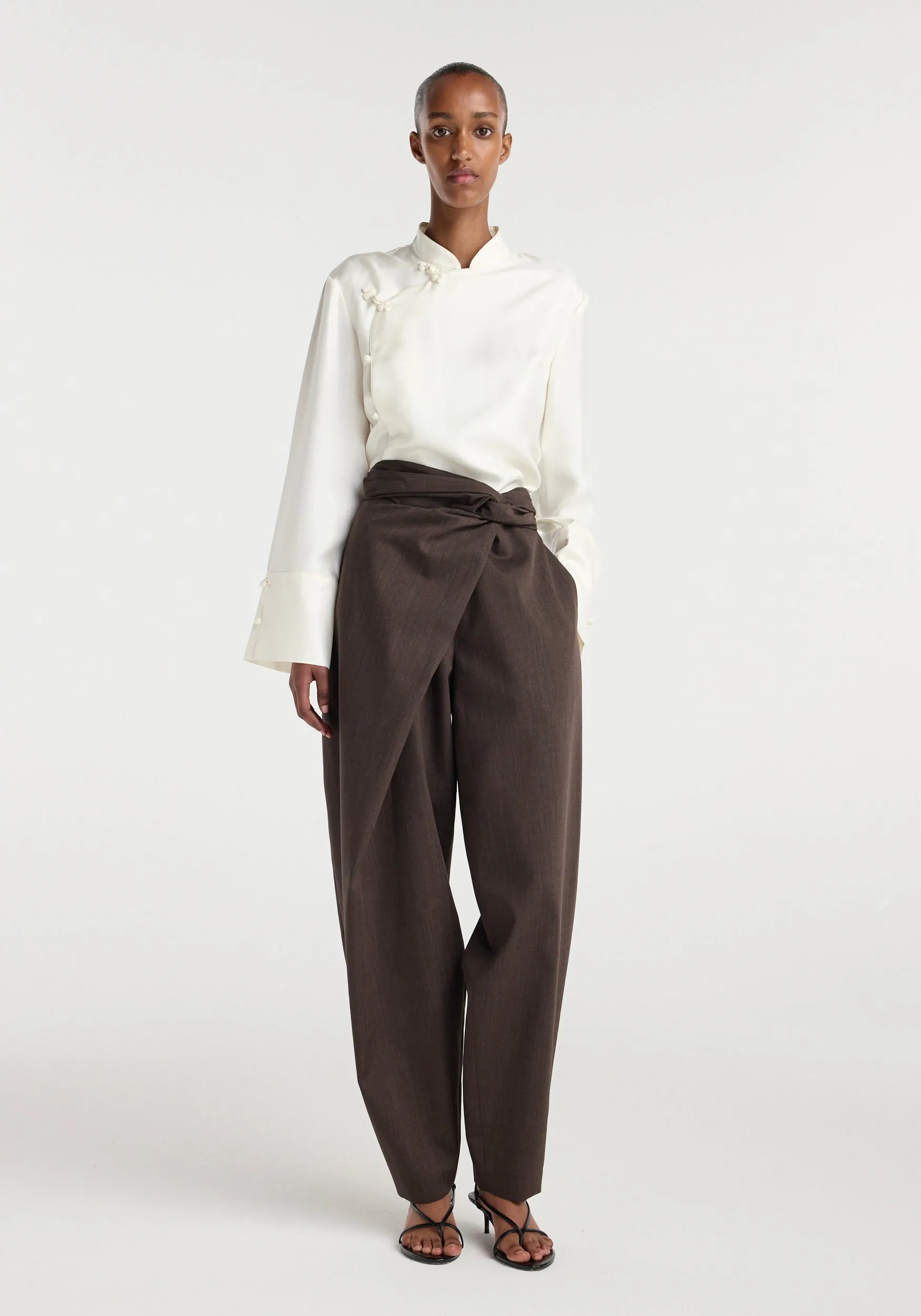 Sarong knot trousers | dark brown sold by Rohe