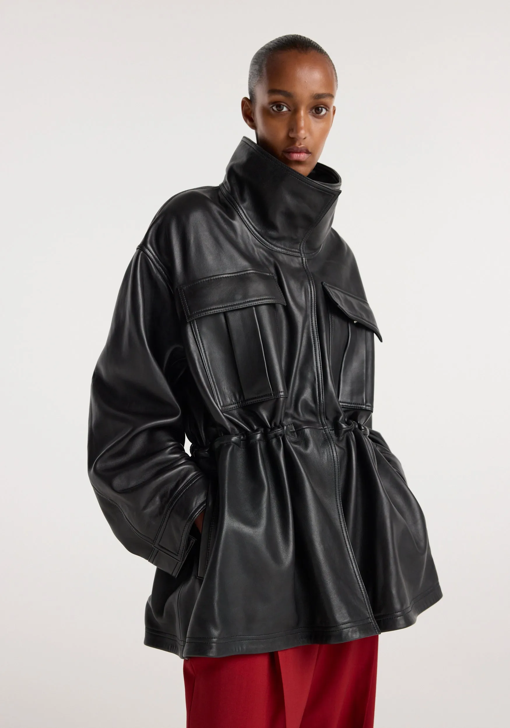 Sculptural leather jacket | black sold by Rohe product image thumbnail 3