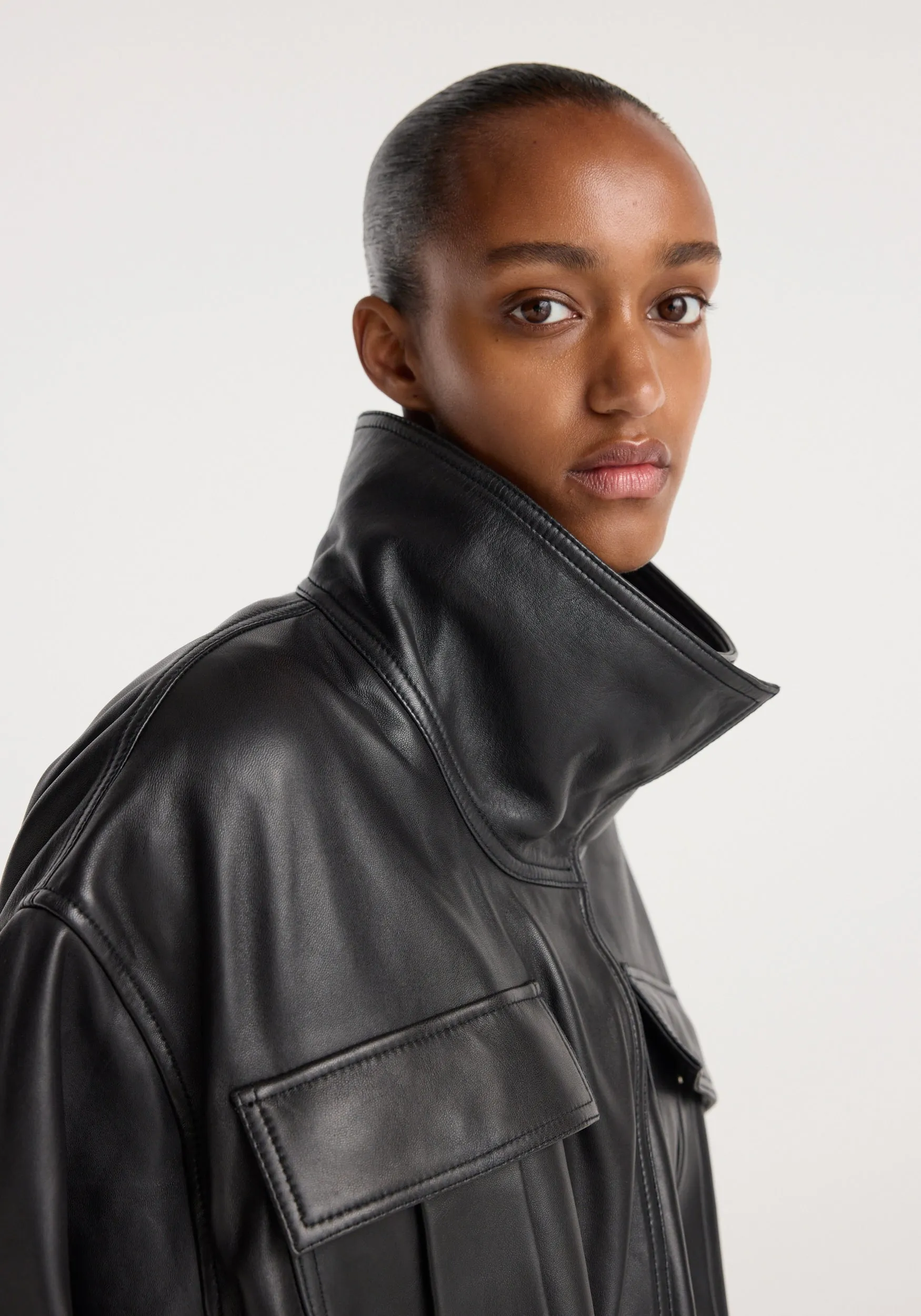 Sculptural leather jacket | black sold by Rohe product image thumbnail 5