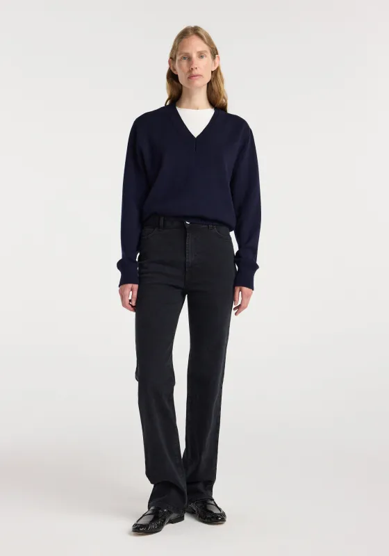 Double v-neck jumper | navy made by Rohe