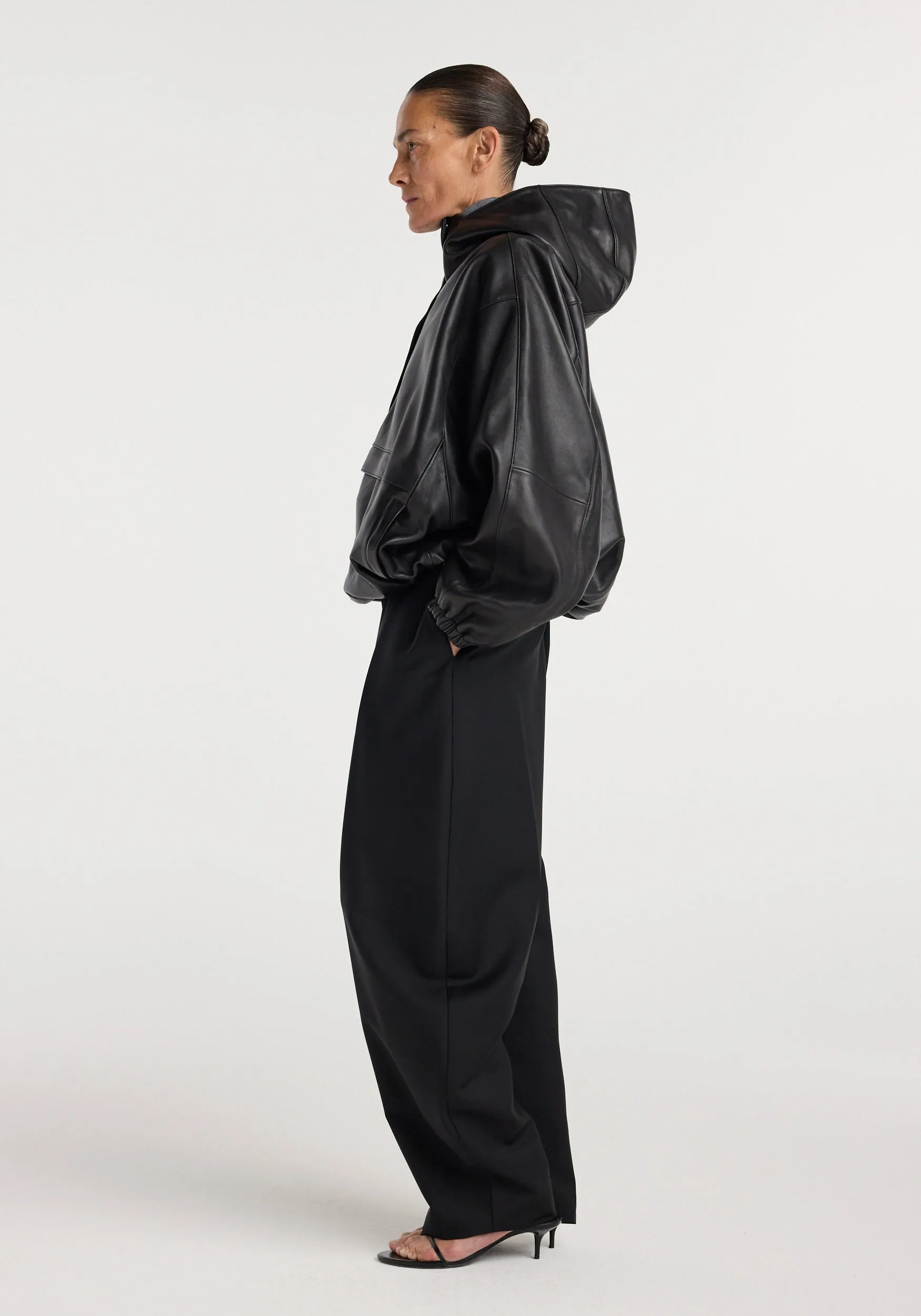 Leather oversized anorak | black sold by Rohe product image thumbnail 5
