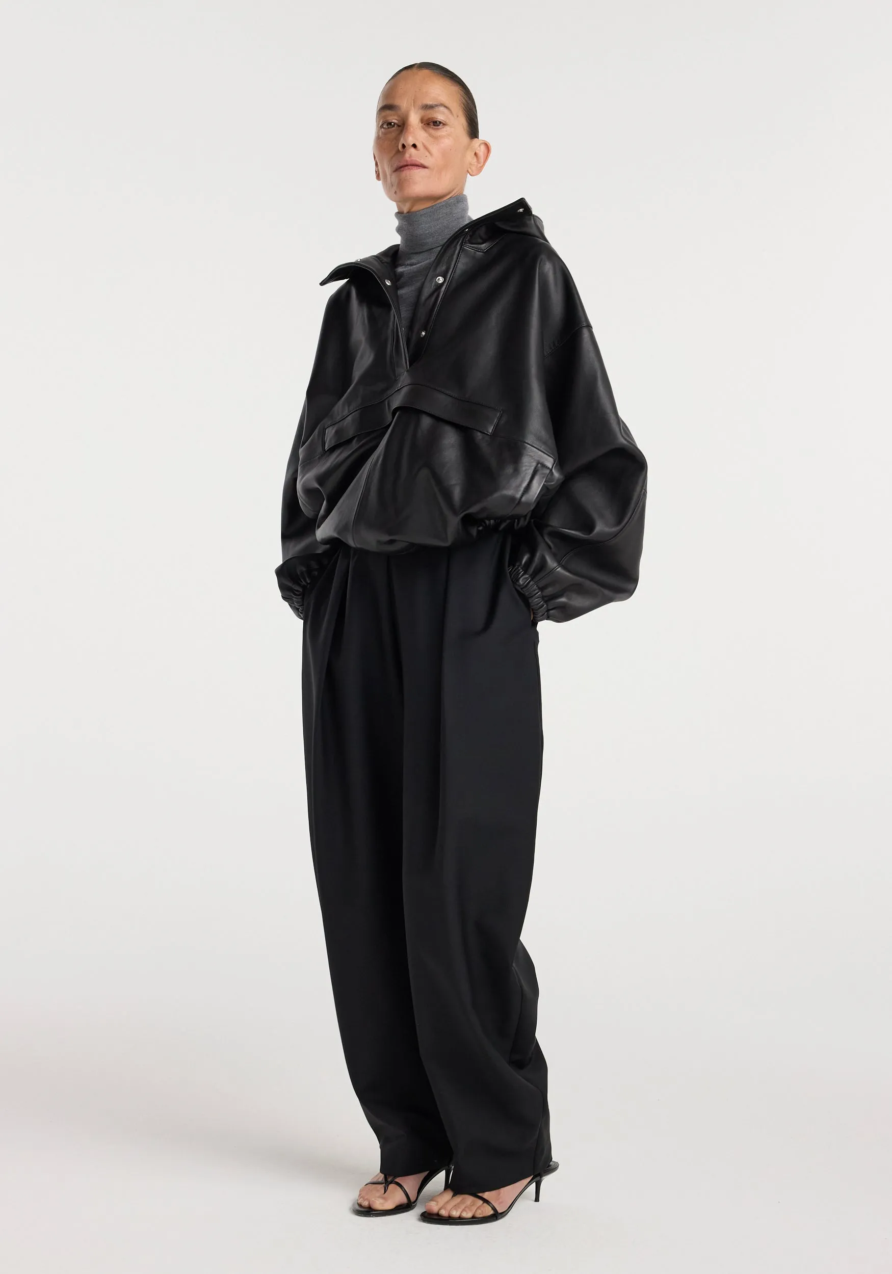 Leather oversized anorak | black sold by Rohe