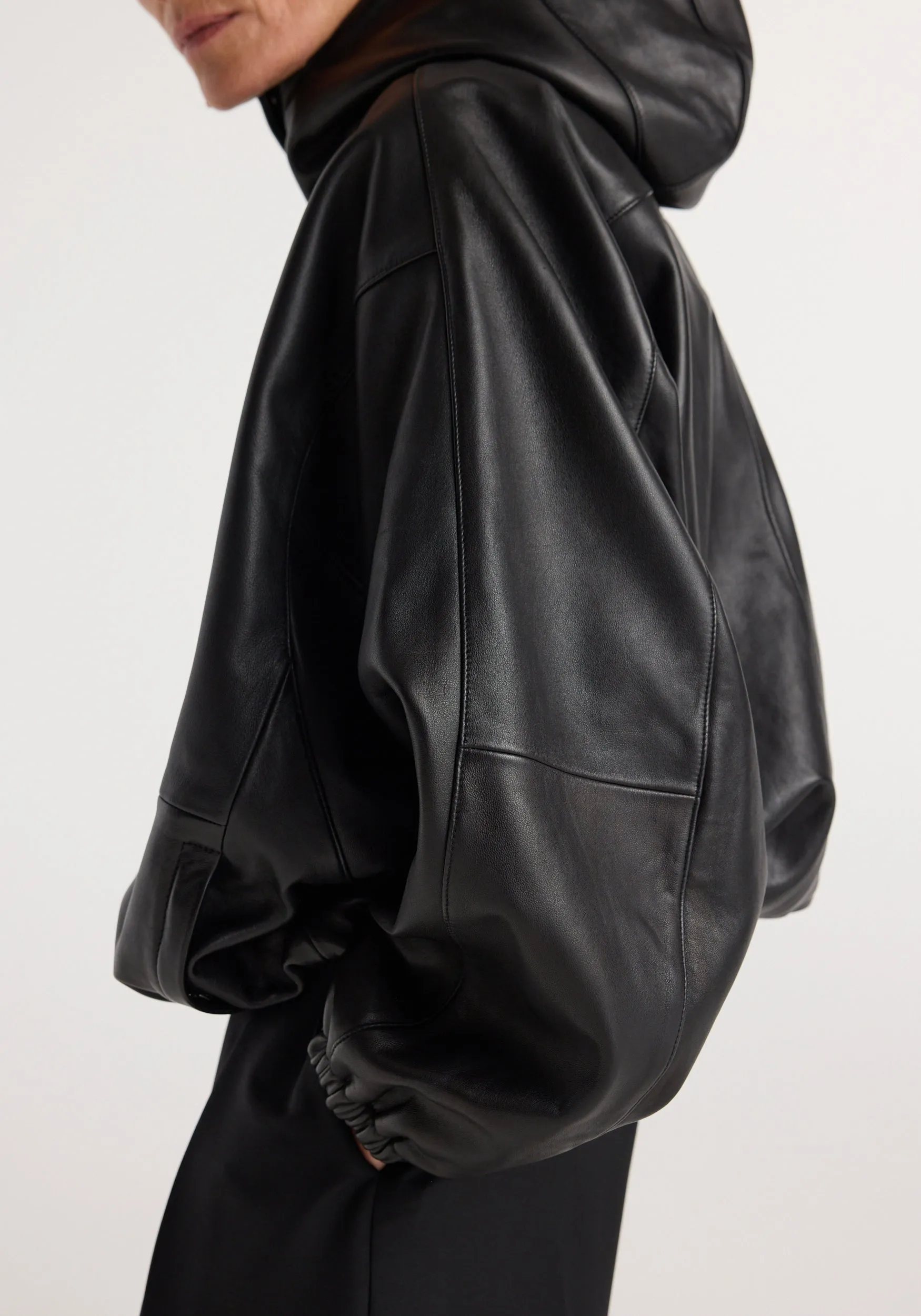 Leather oversized anorak | black sold by Rohe product image thumbnail 4