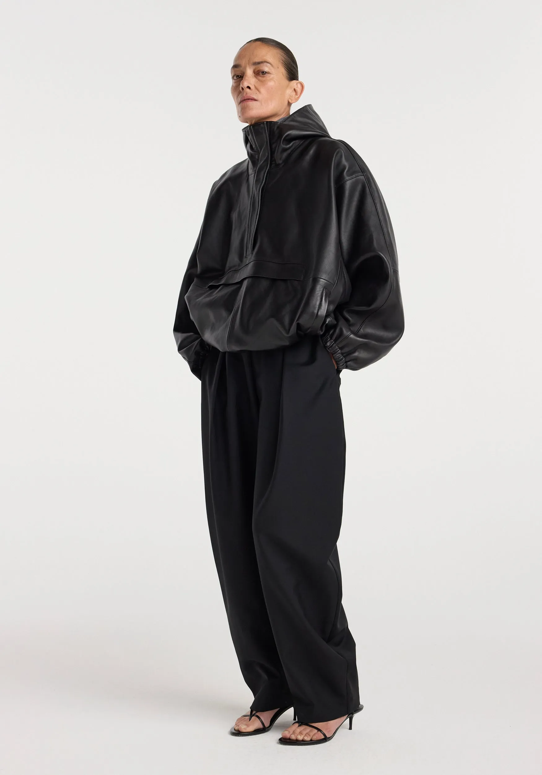 Leather oversized anorak | black sold by Rohe product image thumbnail 2