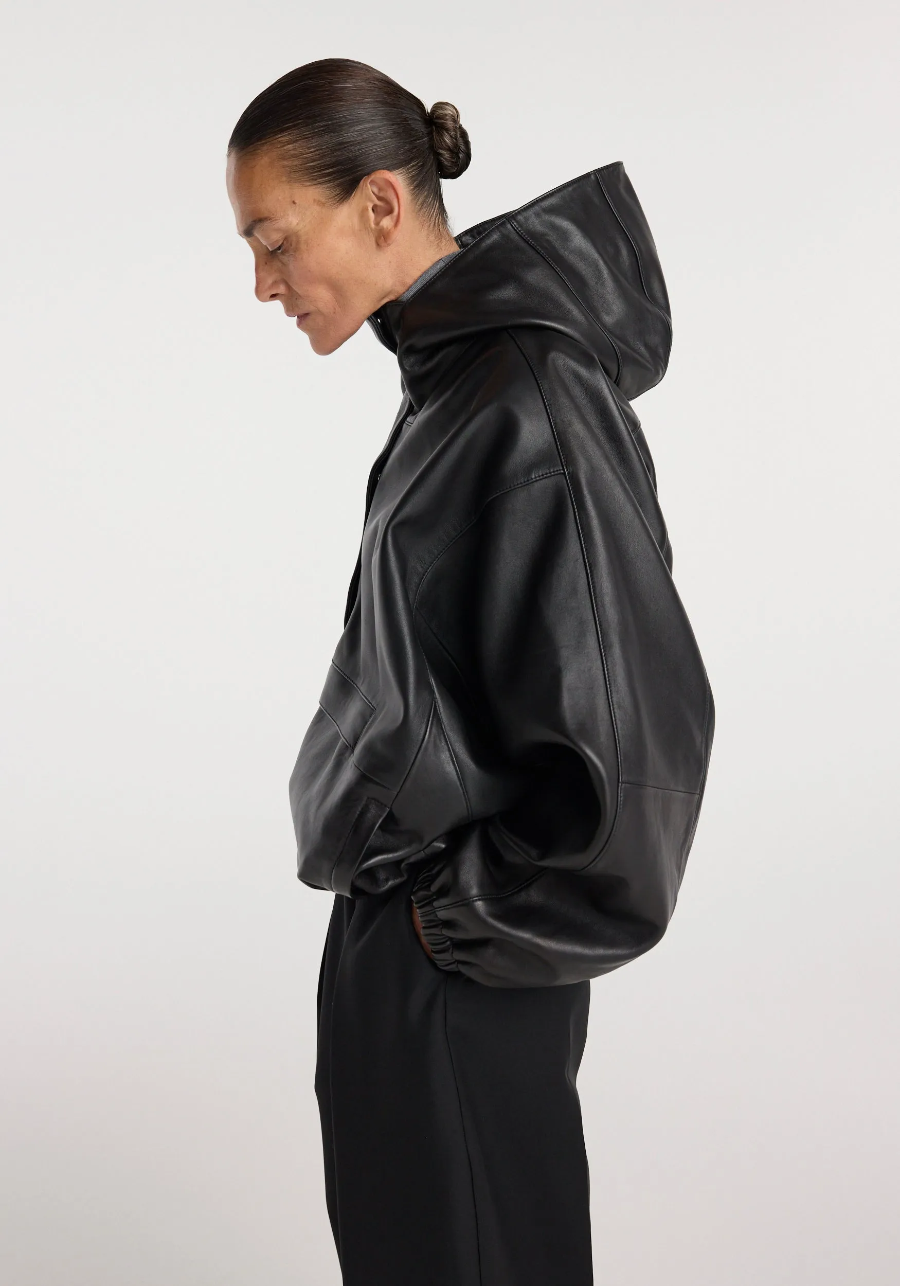 Leather oversized anorak | black sold by Rohe product image thumbnail 3