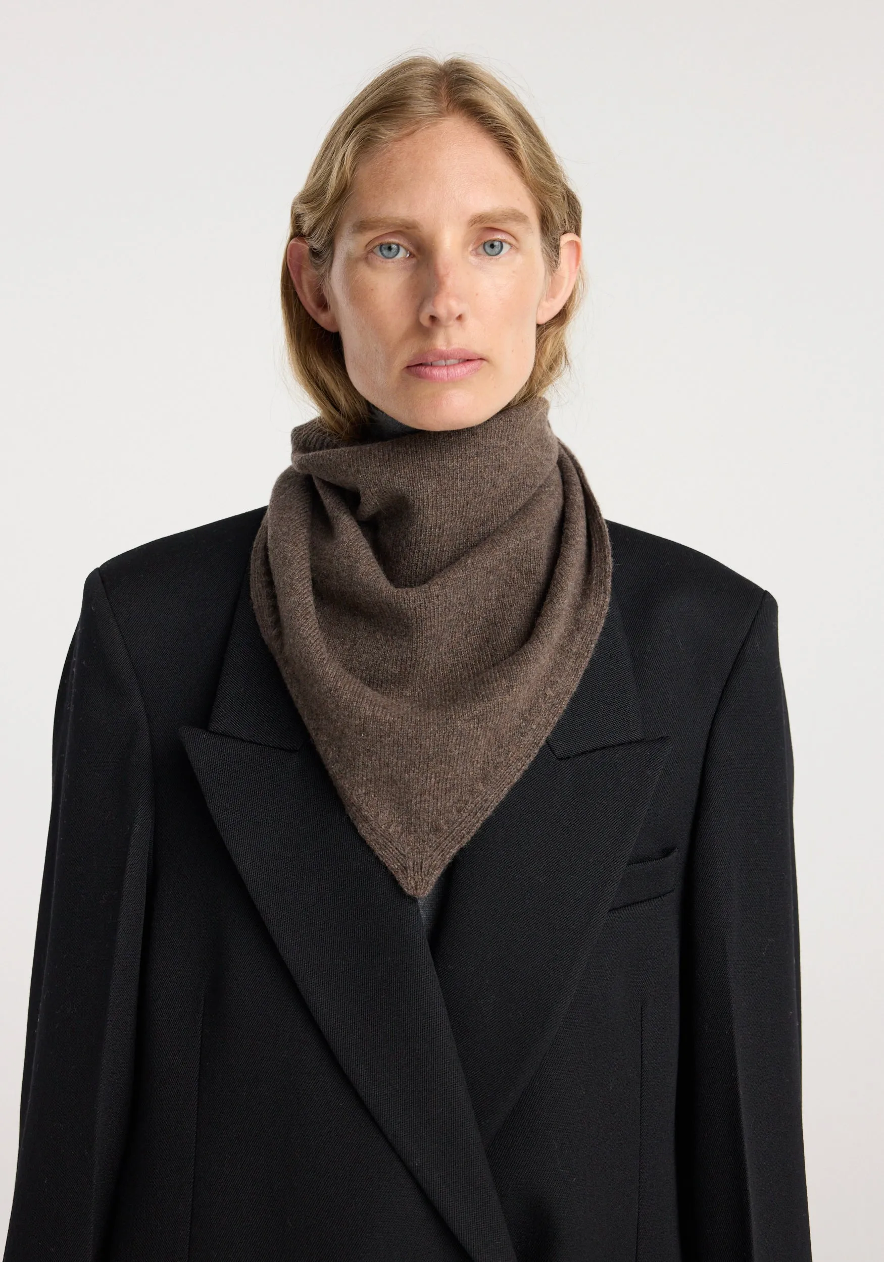 Small knitted triangle scarf | brown melange sold by Rohe product image thumbnail 2