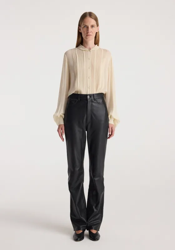 Pleated silk sheer blouse | cream made by Rohe