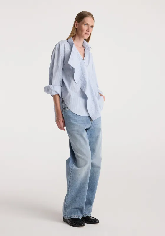 Draped collar shirt | blue stripe made by Rohe