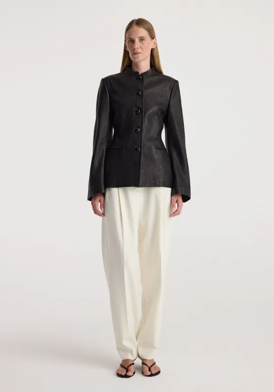 Shaped grain leather jacket | black made by Rohe