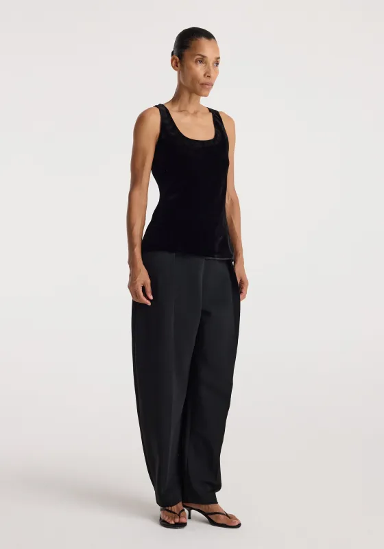 Scoop-neck silk velvet top | black made by Rohe