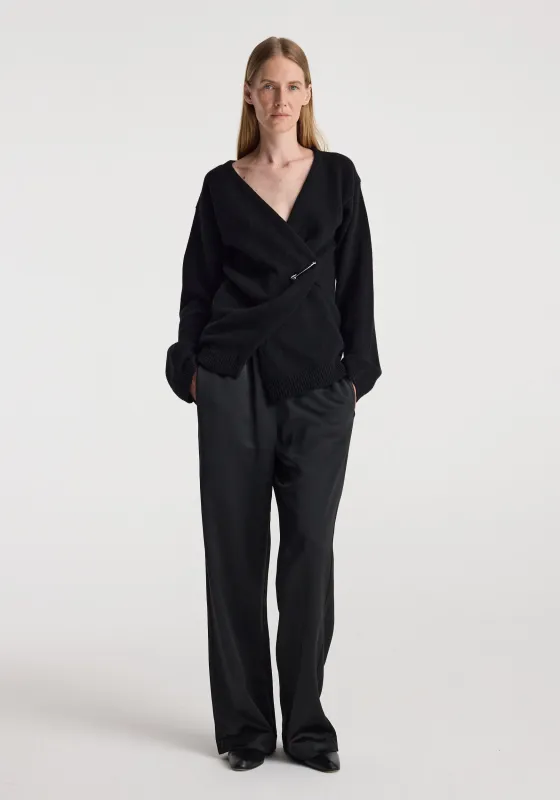 Off-shoulder wrap cardigan | black made by Rohe