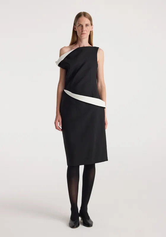 Sculptural off-shoulder dress | black made by Rohe