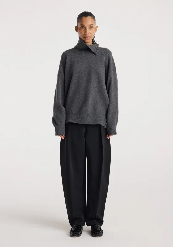 Turtleneck with raw details | dark grey melange made by Rohe