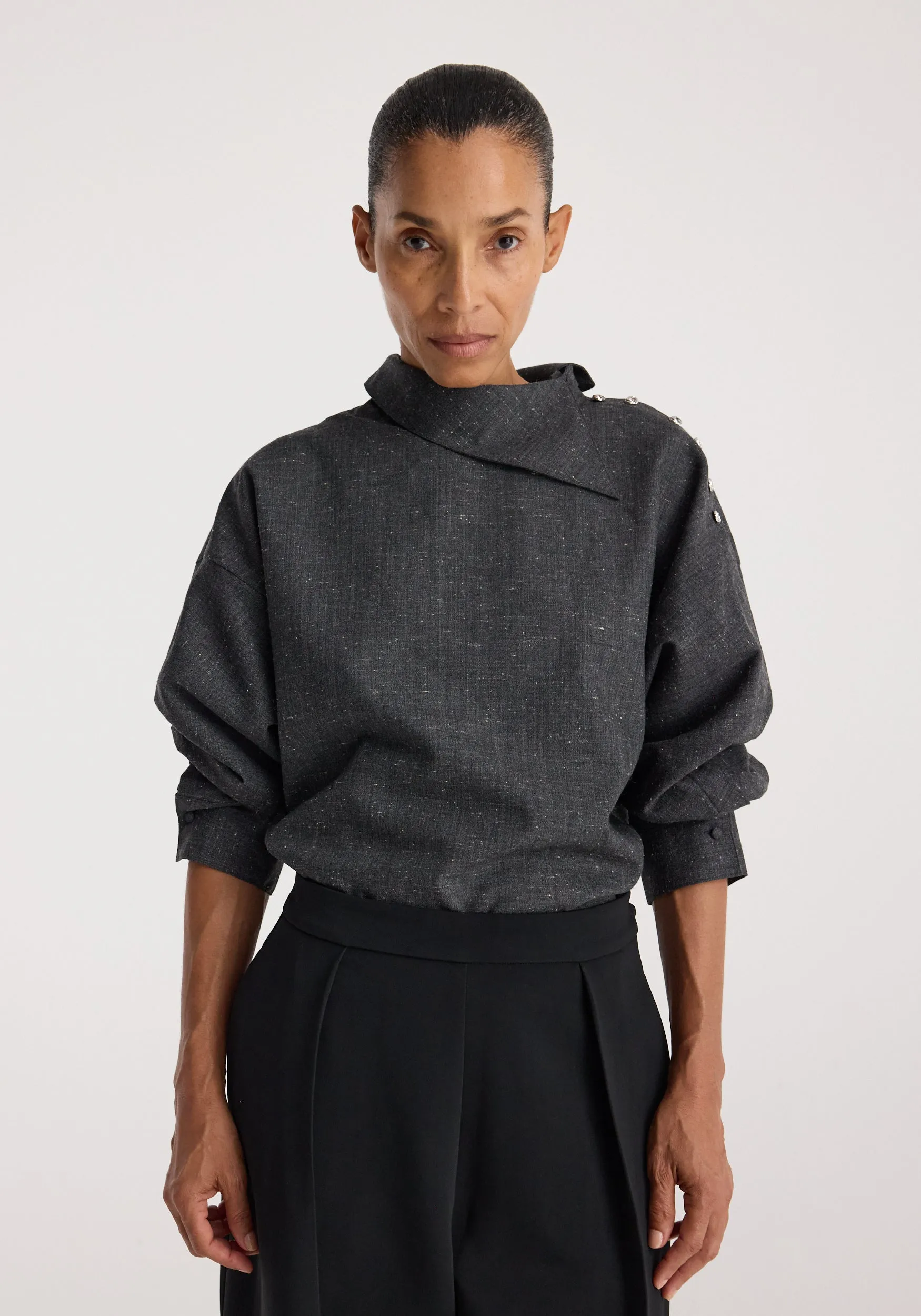 Reimagined collar top | grey slub sold by Rohe product image thumbnail 4