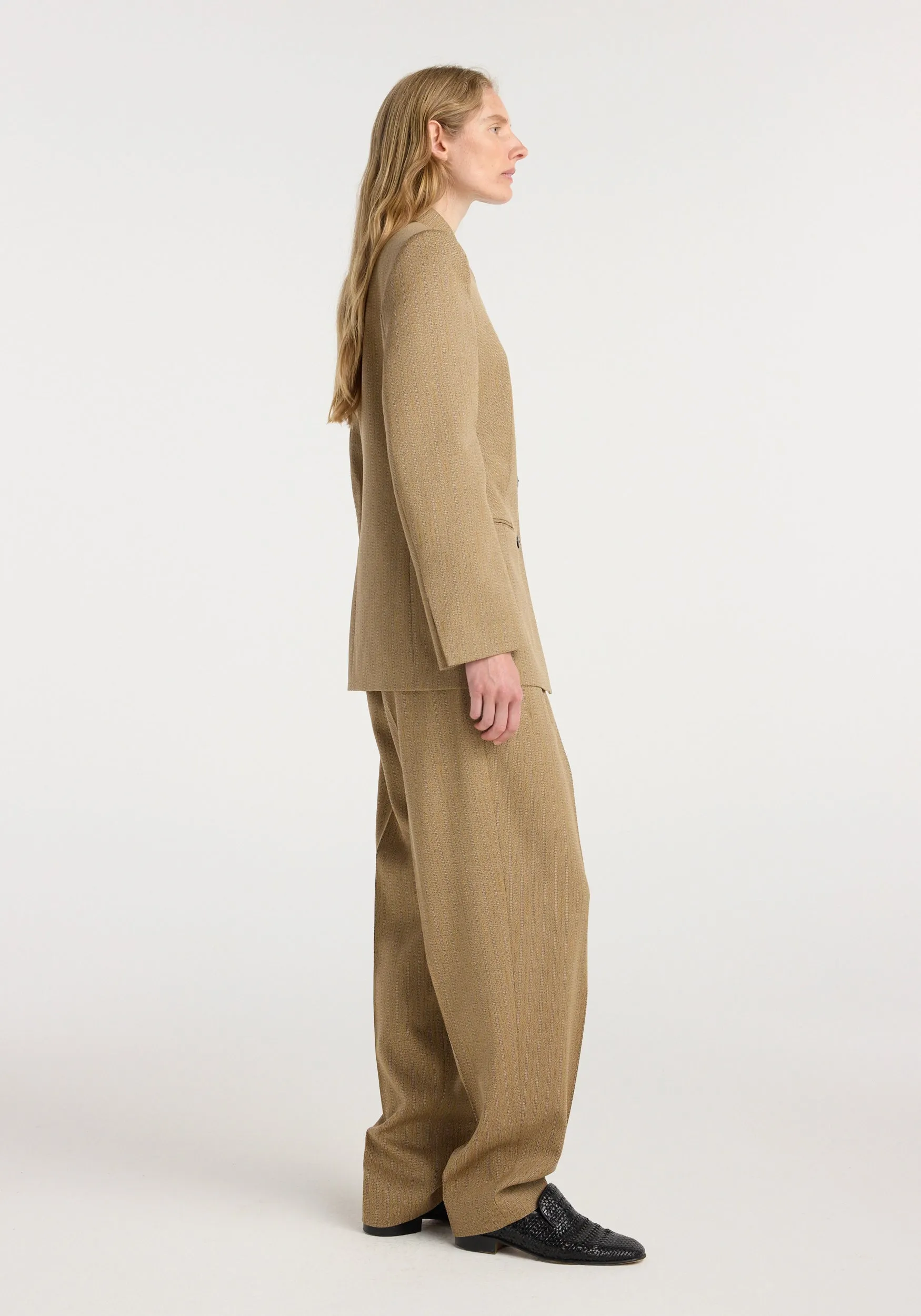 Overlap lapel blazer | heritage stripe sold by Rohe product image thumbnail 4