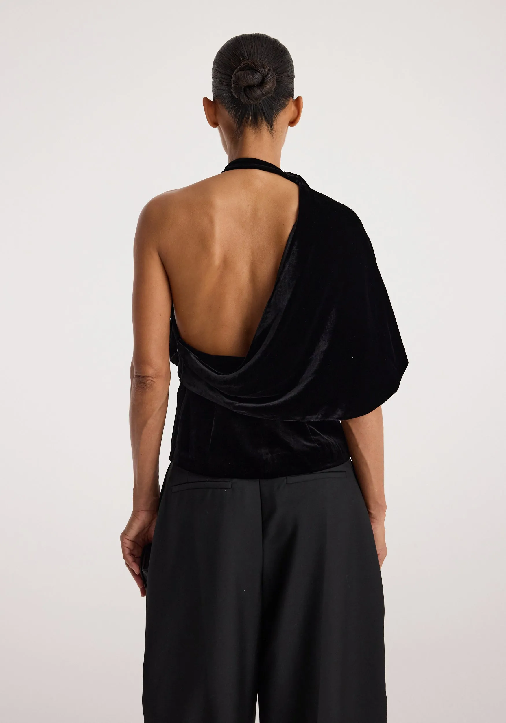 Draped open back silk velvet top | black sold by Rohe product image thumbnail 4