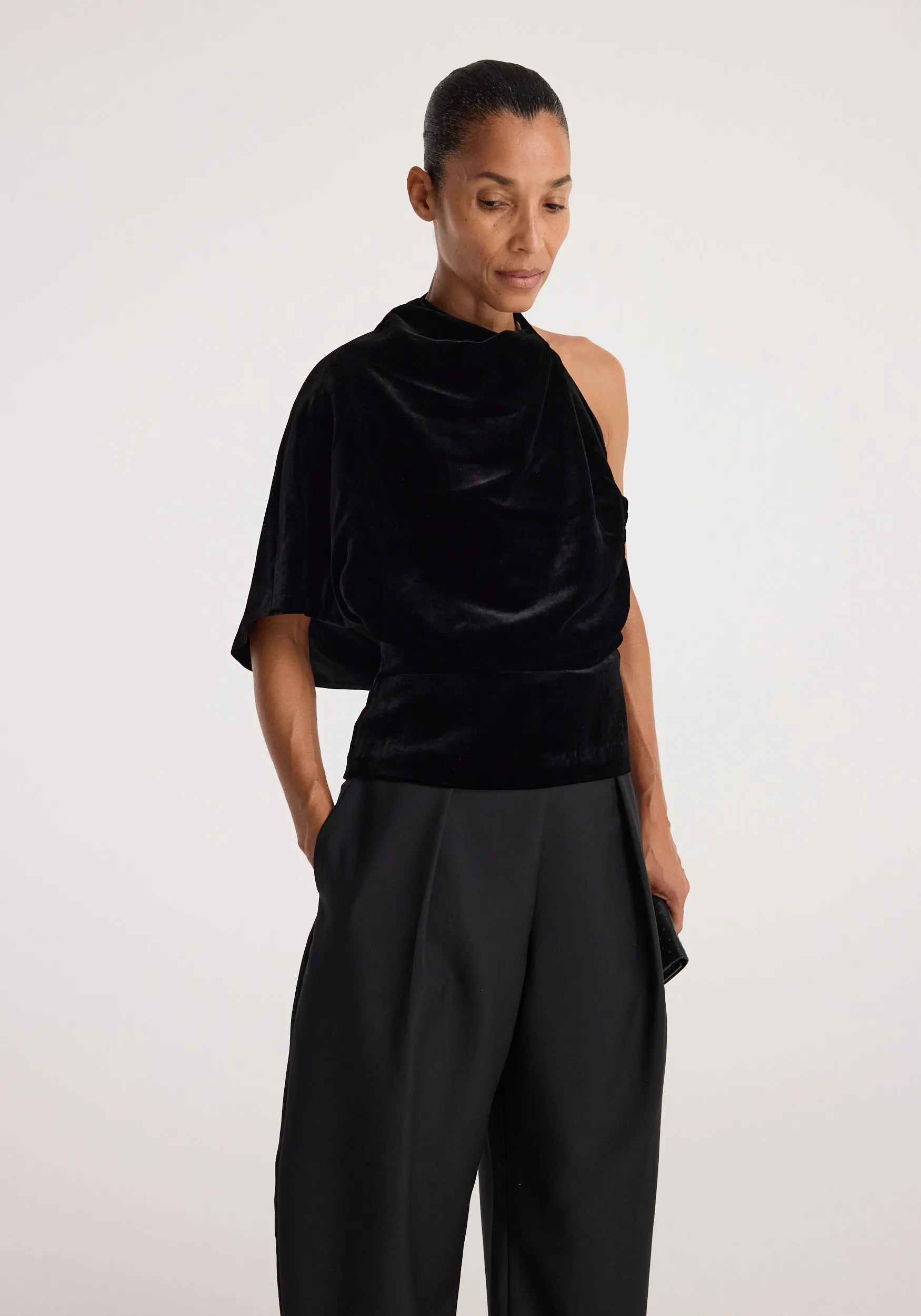 Draped open back silk velvet top | black sold by Rohe product image thumbnail 3
