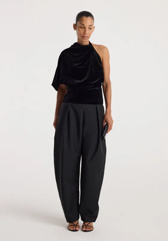 Draped open back silk velvet top | black made by Rohe