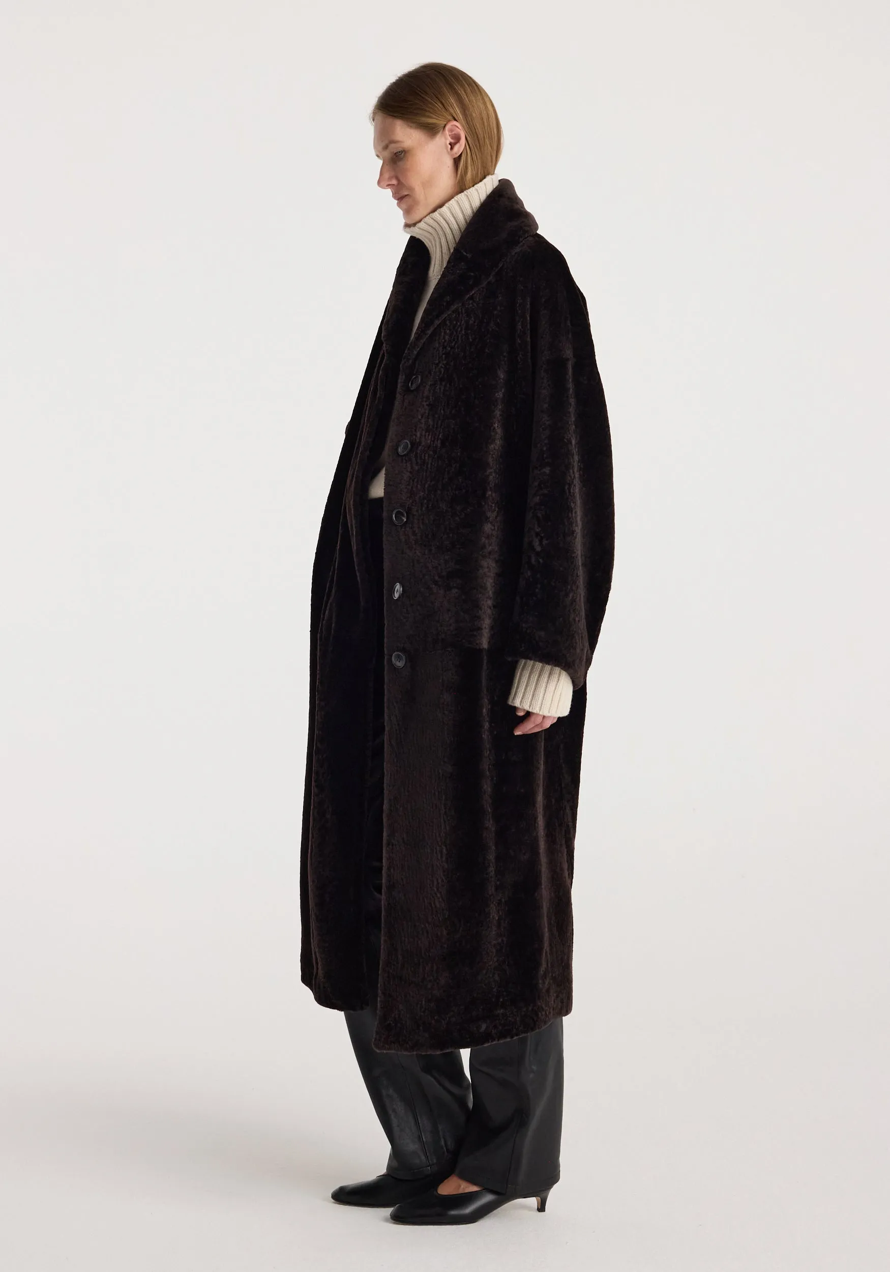 Shearling Shawl-Collar Coat | dark chocolate sold by Rohe product image thumbnail 2