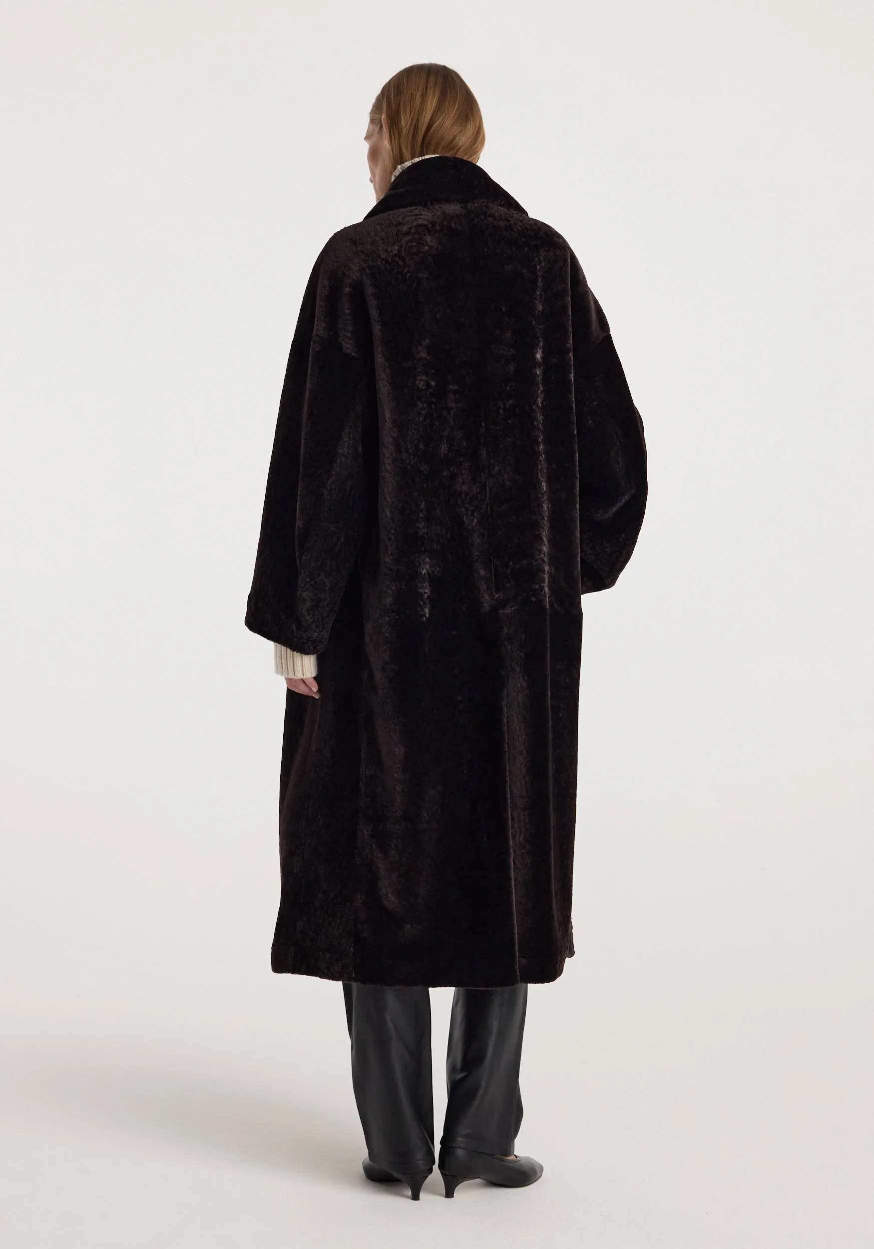 Shearling Shawl-Collar Coat | dark chocolate sold by Rohe product image thumbnail 5