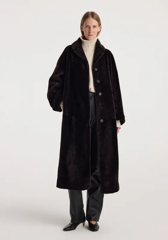 Shearling Shawl-Collar Coat | dark chocolate made by Rohe