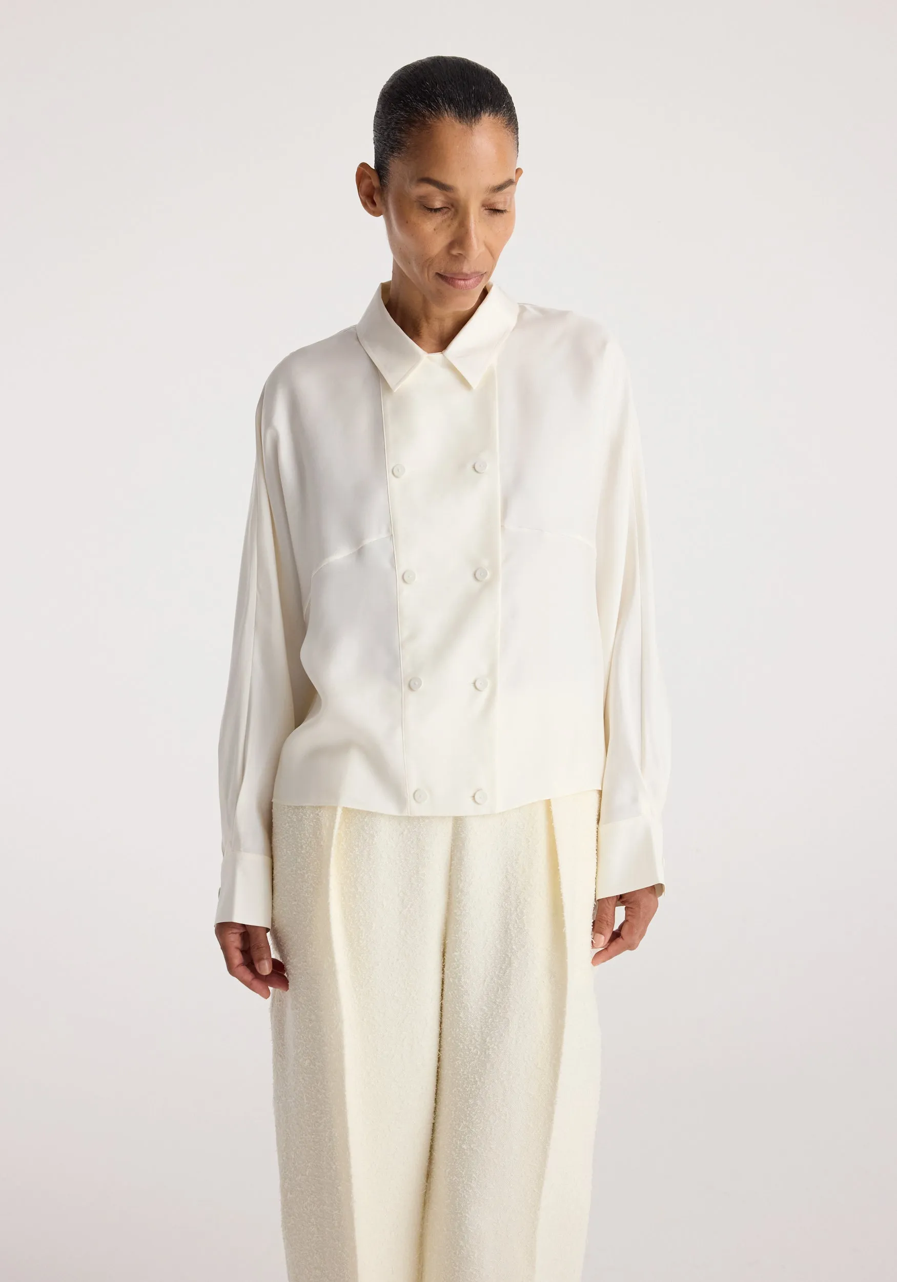 Double breasted silk top | cream sold by Rohe product image thumbnail 3