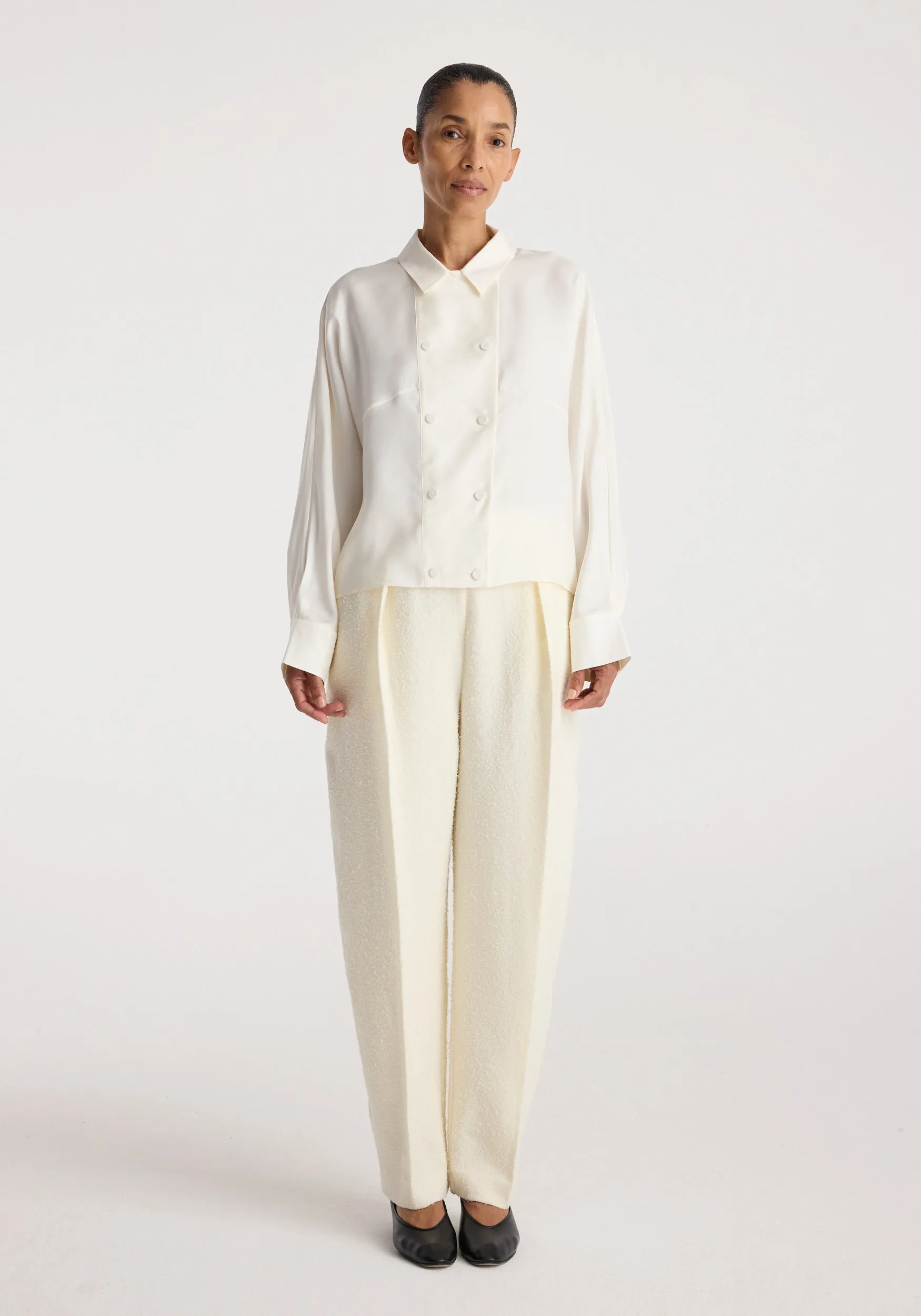 Double breasted silk top | cream sold by Rohe