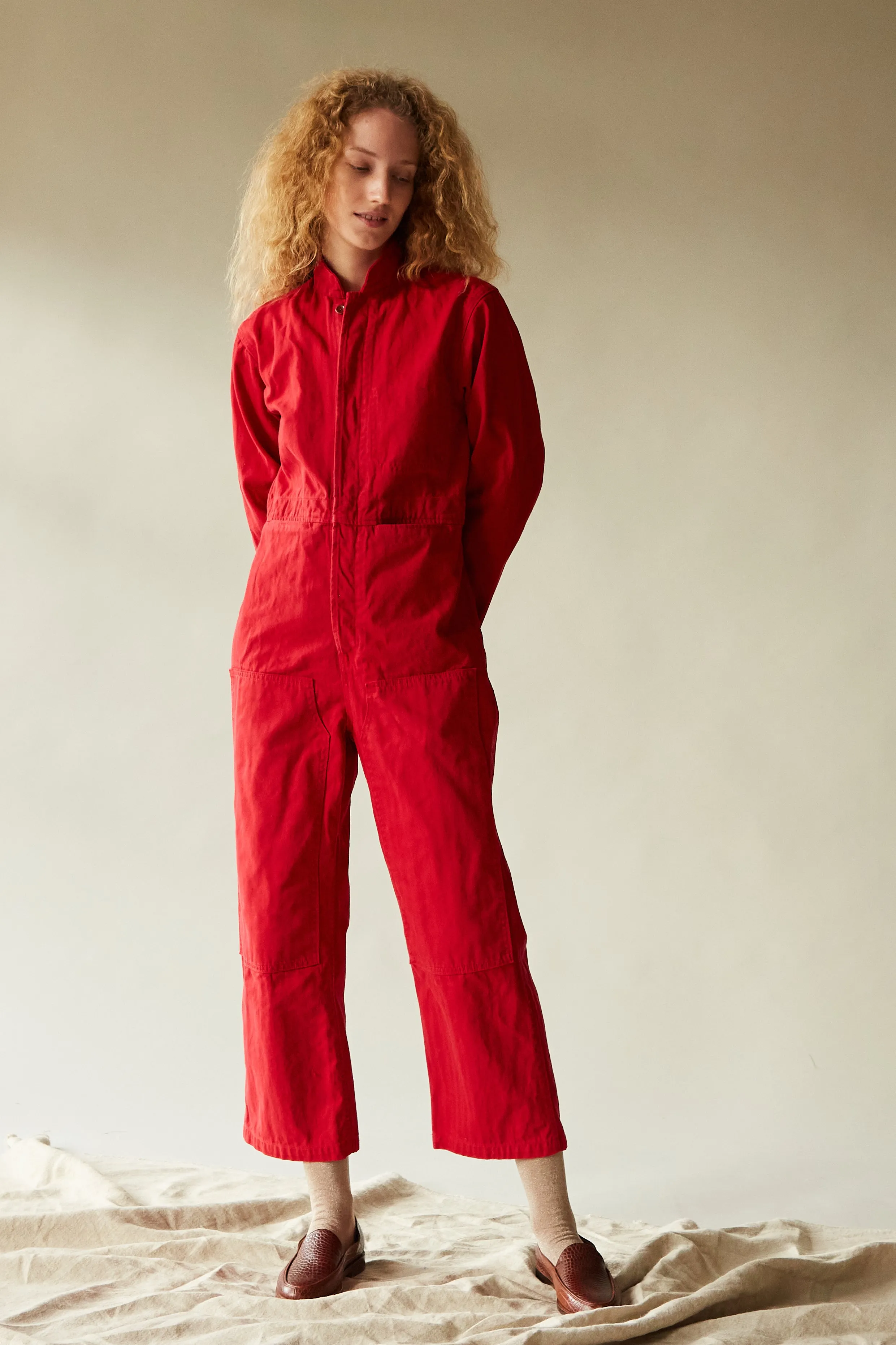 FINCHER JUMPSUIT | SCARLET HERRINGBONE TWILL sold by Caron Callahan product image thumbnail 3