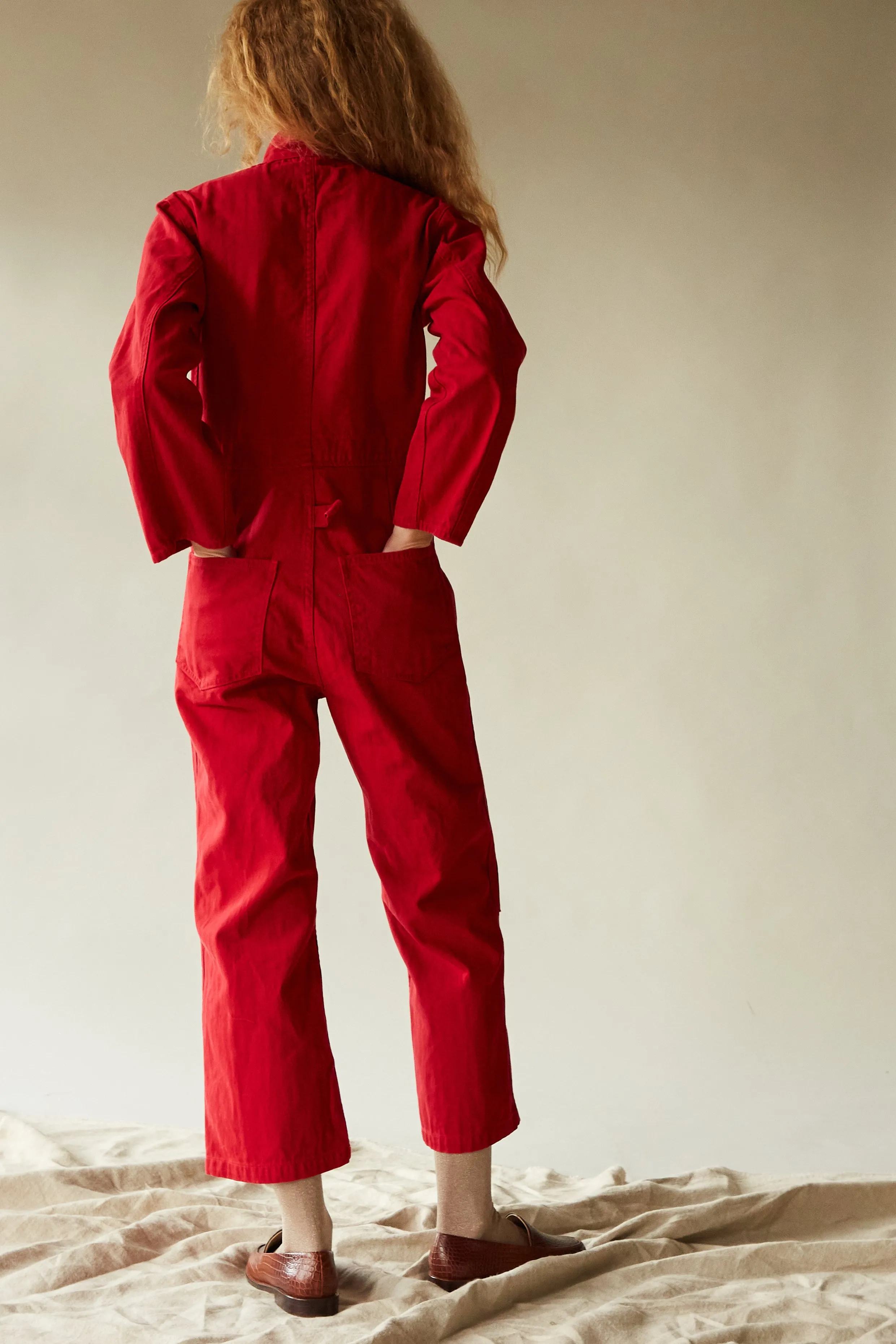 FINCHER JUMPSUIT | SCARLET HERRINGBONE TWILL sold by Caron Callahan product image thumbnail 4