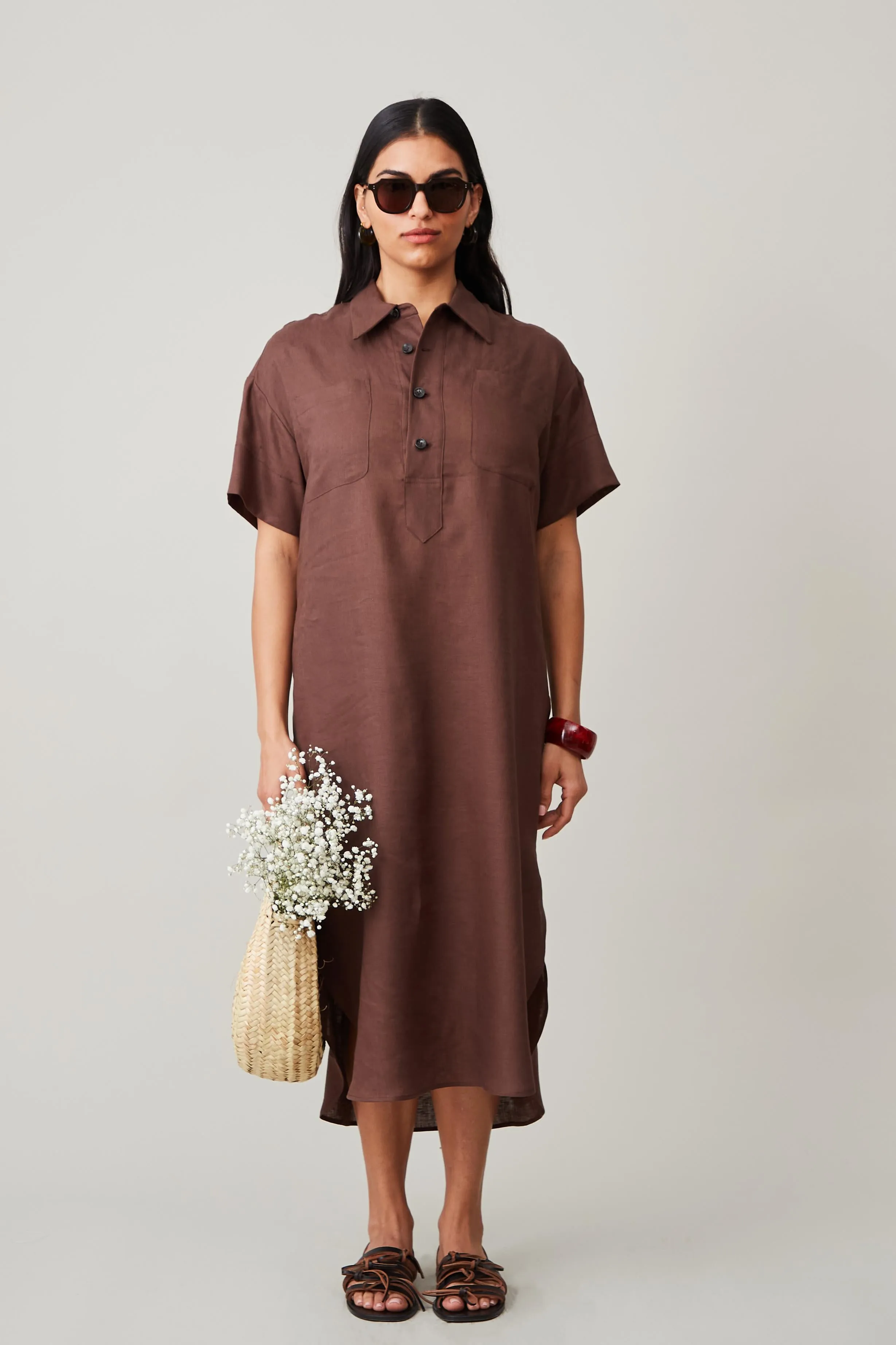 POLO SHIRTDRESS | CHOCOLATE LINEN sold by Caron Callahan