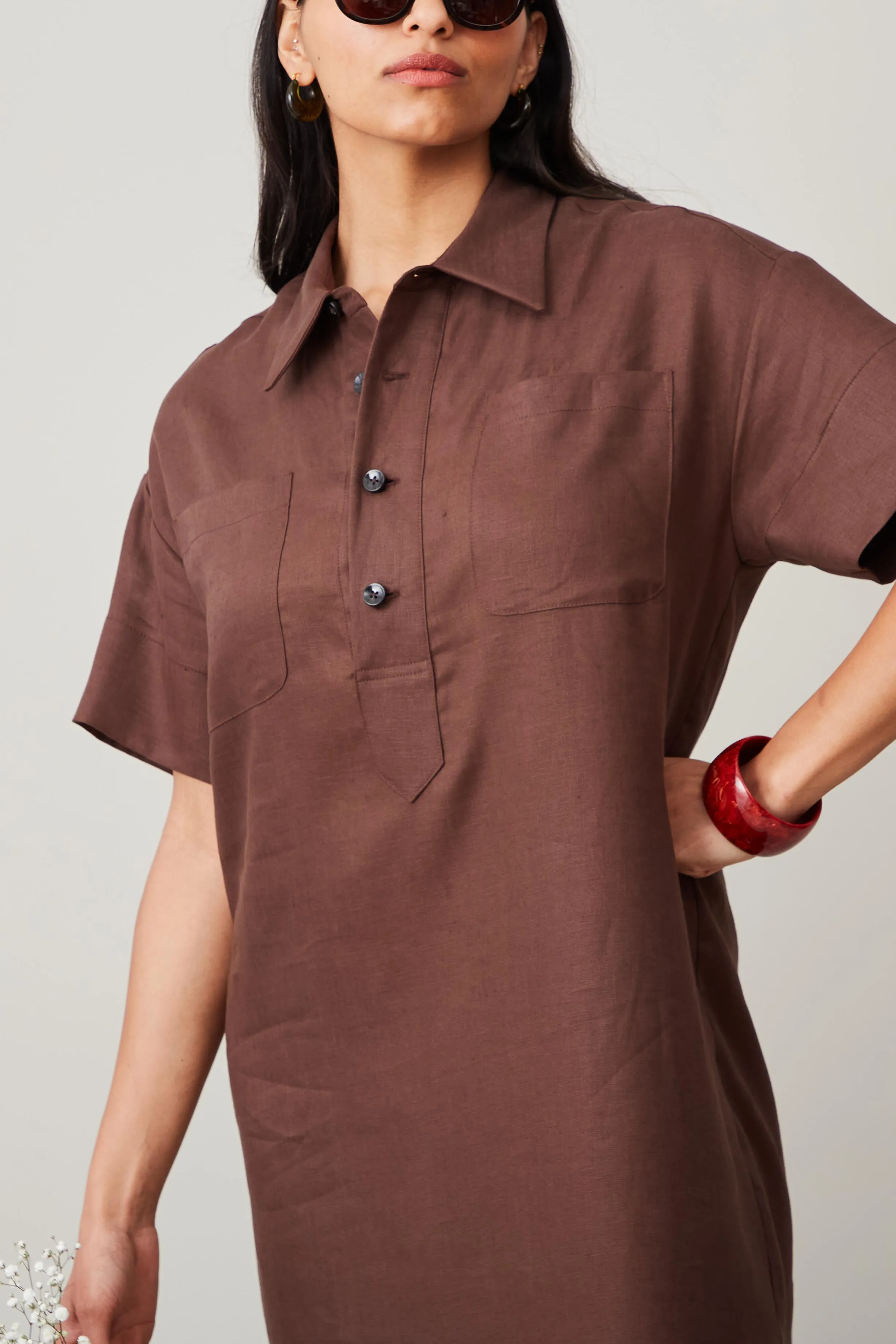 POLO SHIRTDRESS | CHOCOLATE LINEN sold by Caron Callahan product image thumbnail 2