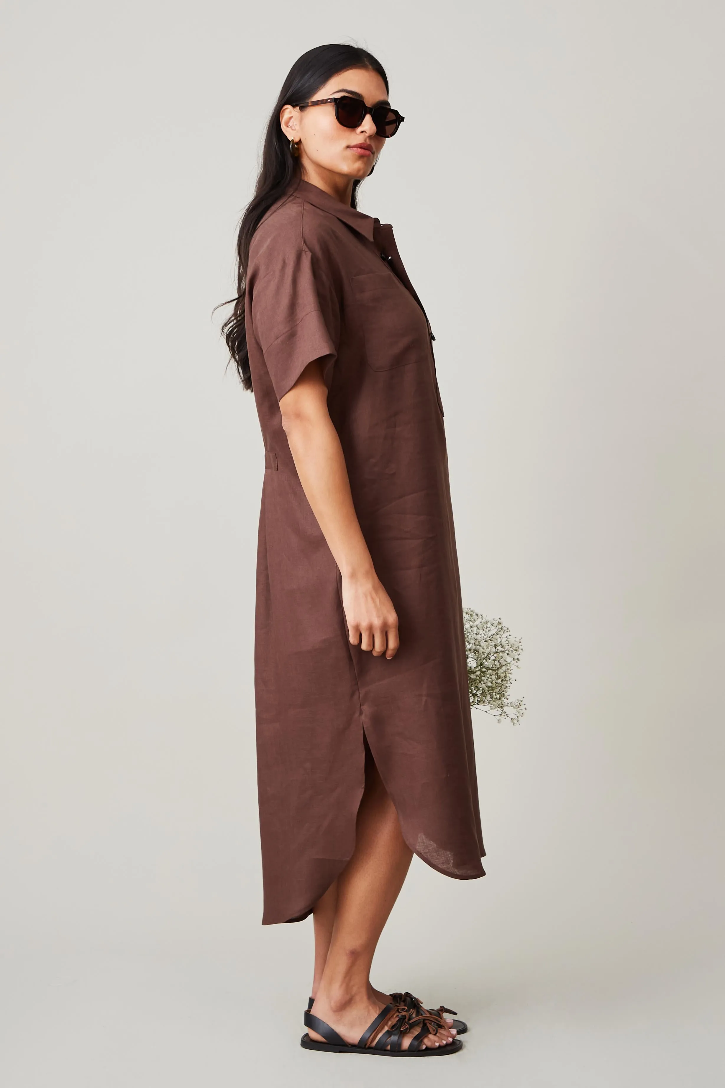 POLO SHIRTDRESS | CHOCOLATE LINEN sold by Caron Callahan product image thumbnail 3