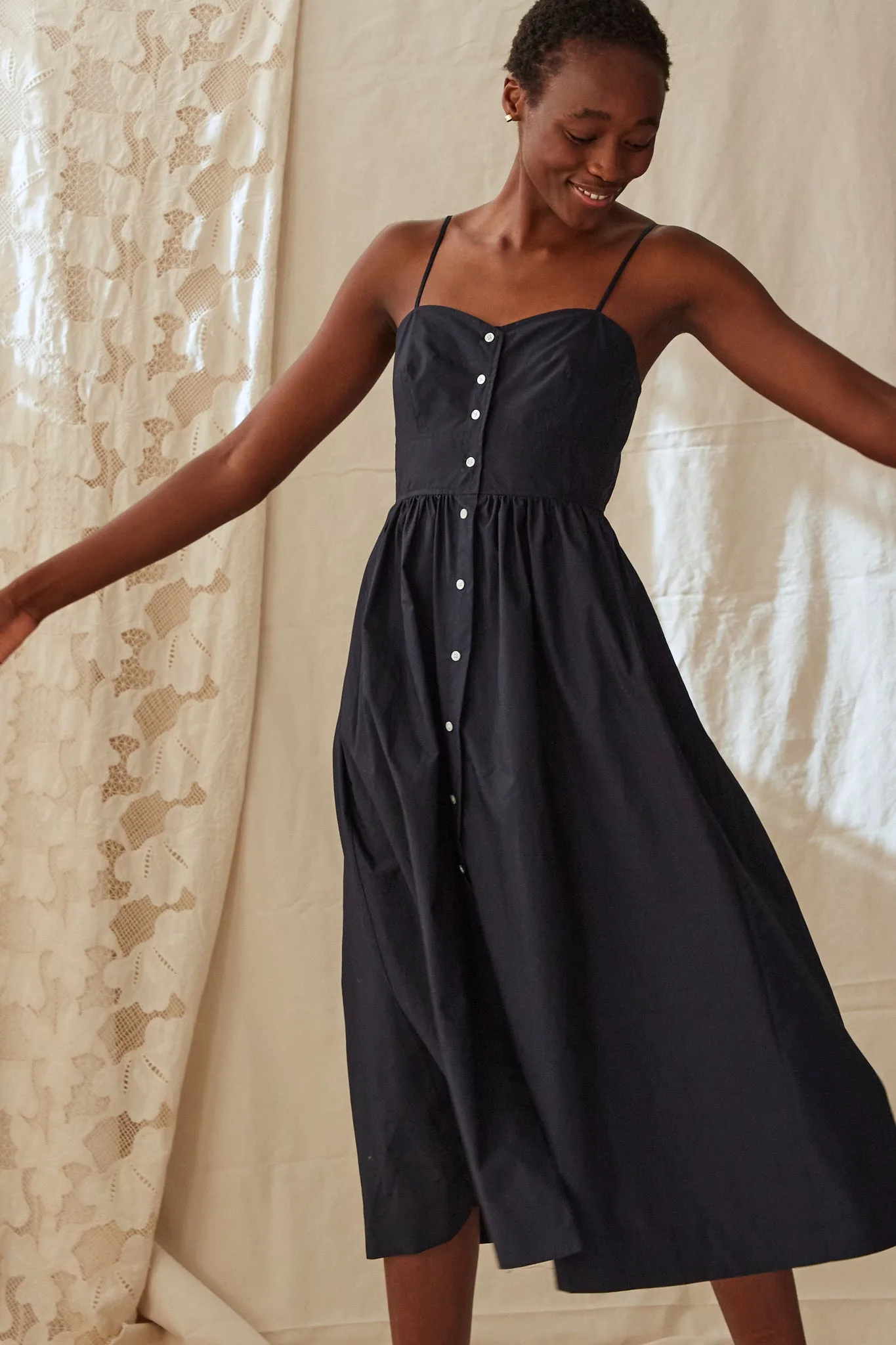 LYDIA DRESS | BLACK POPLIN sold by Caron Callahan