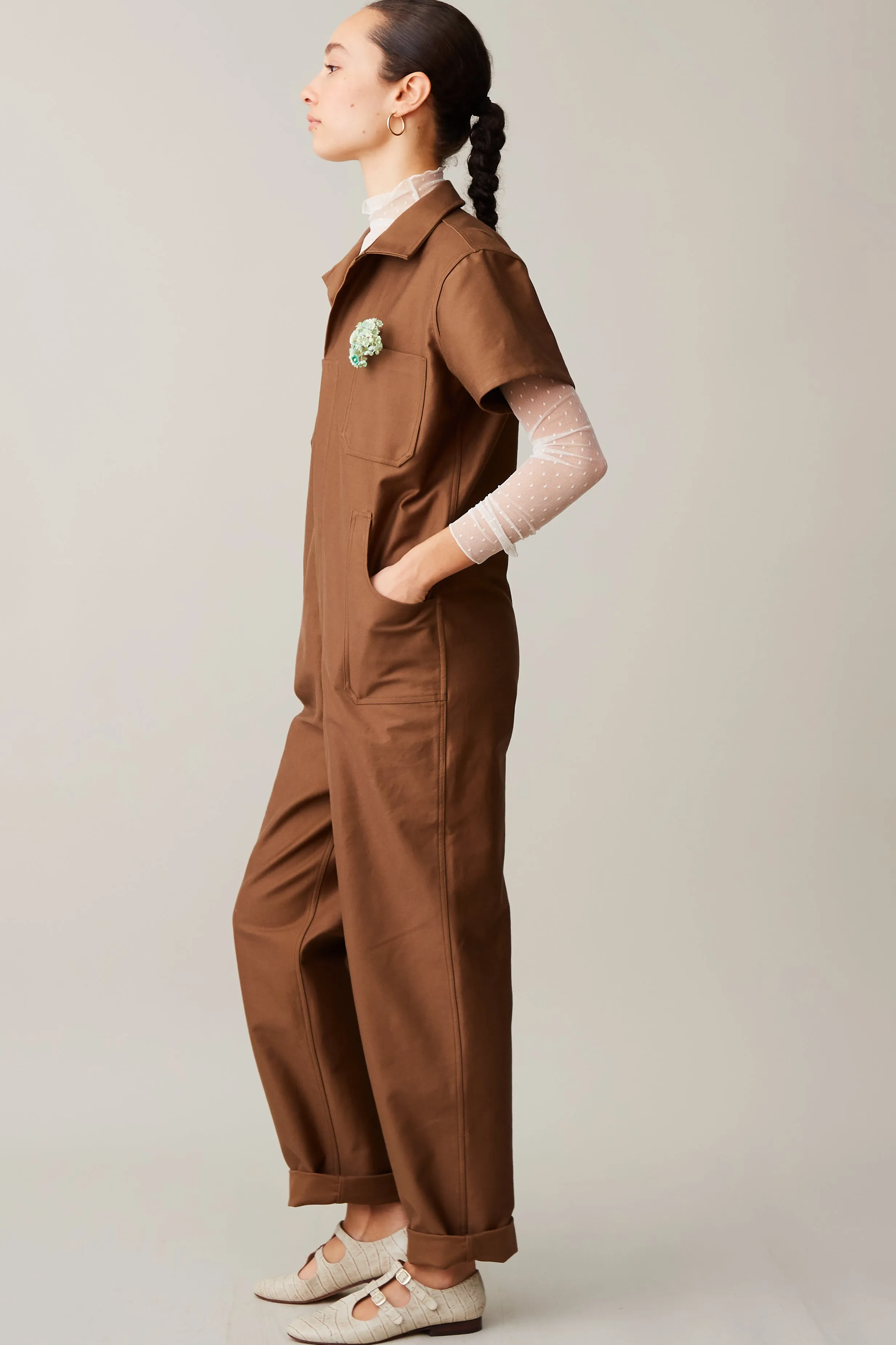 CRAWFORD JUMPSUIT | COCOA SATIN TWILL sold by Caron Callahan product image thumbnail 4